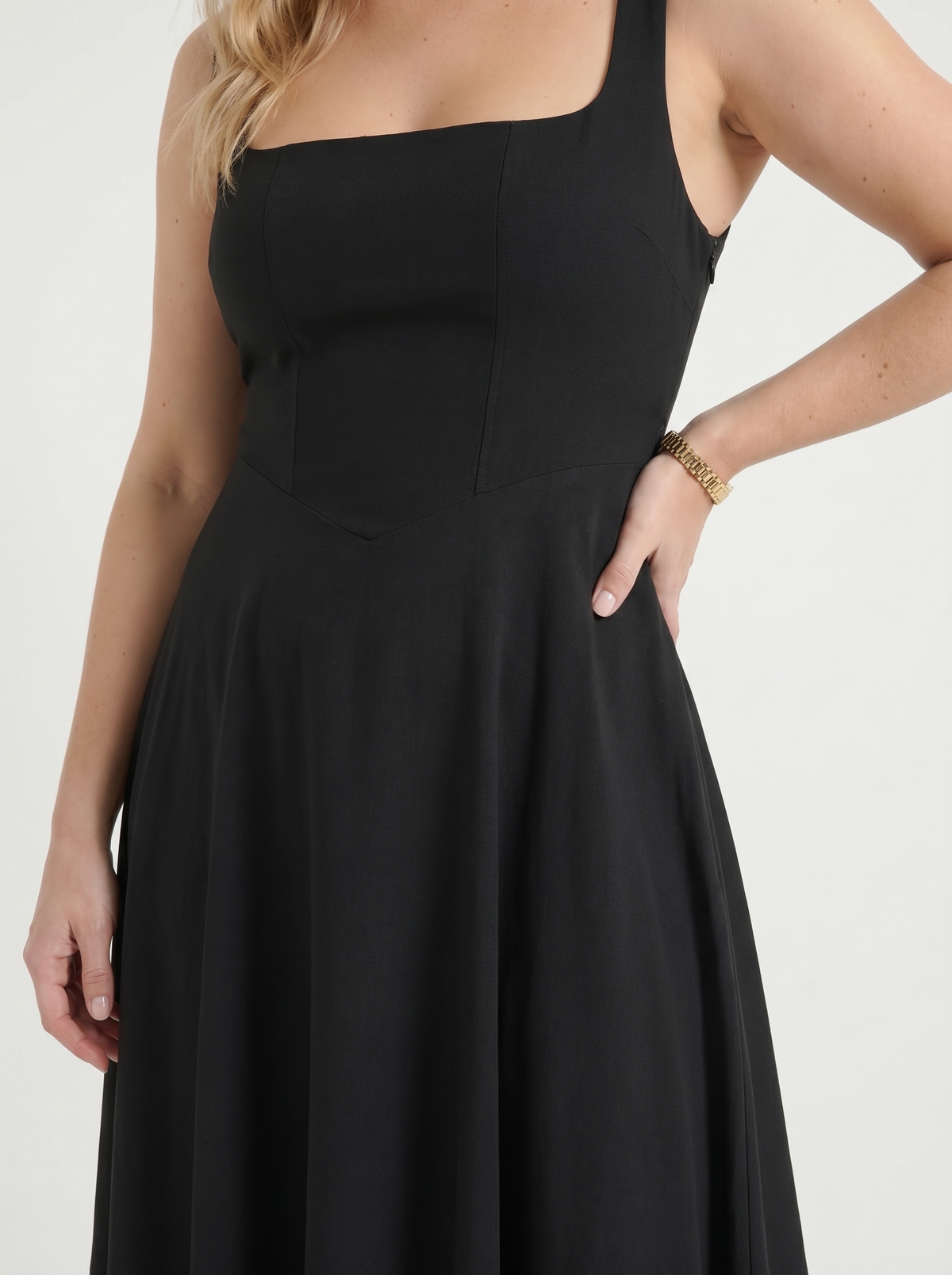 Clarisse Square Neck Swing Skirt Midi Dress