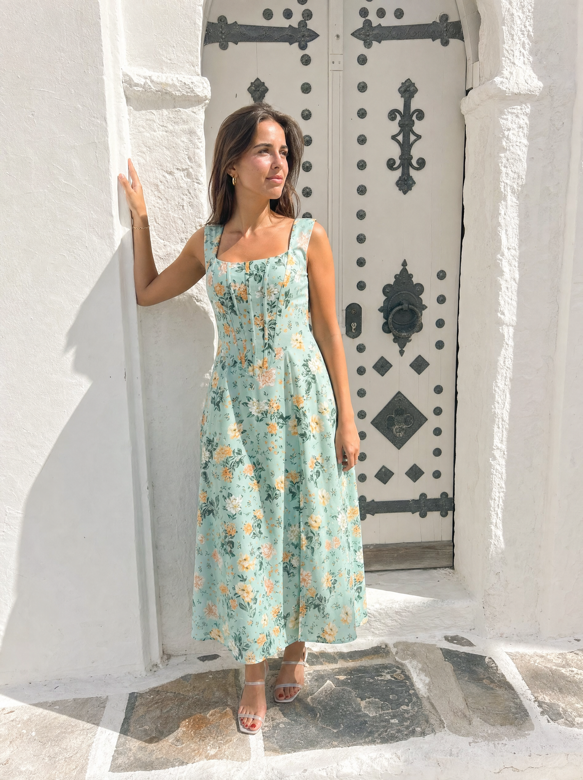 Dahlia Corset Style Square Neck Midi Dress