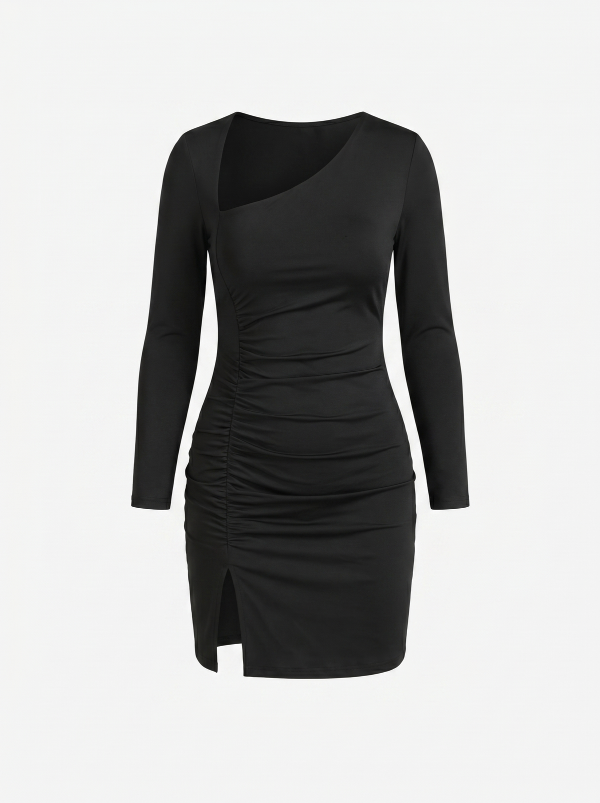 Celina Asymmetric Neck Long Sleeve Mini Dress