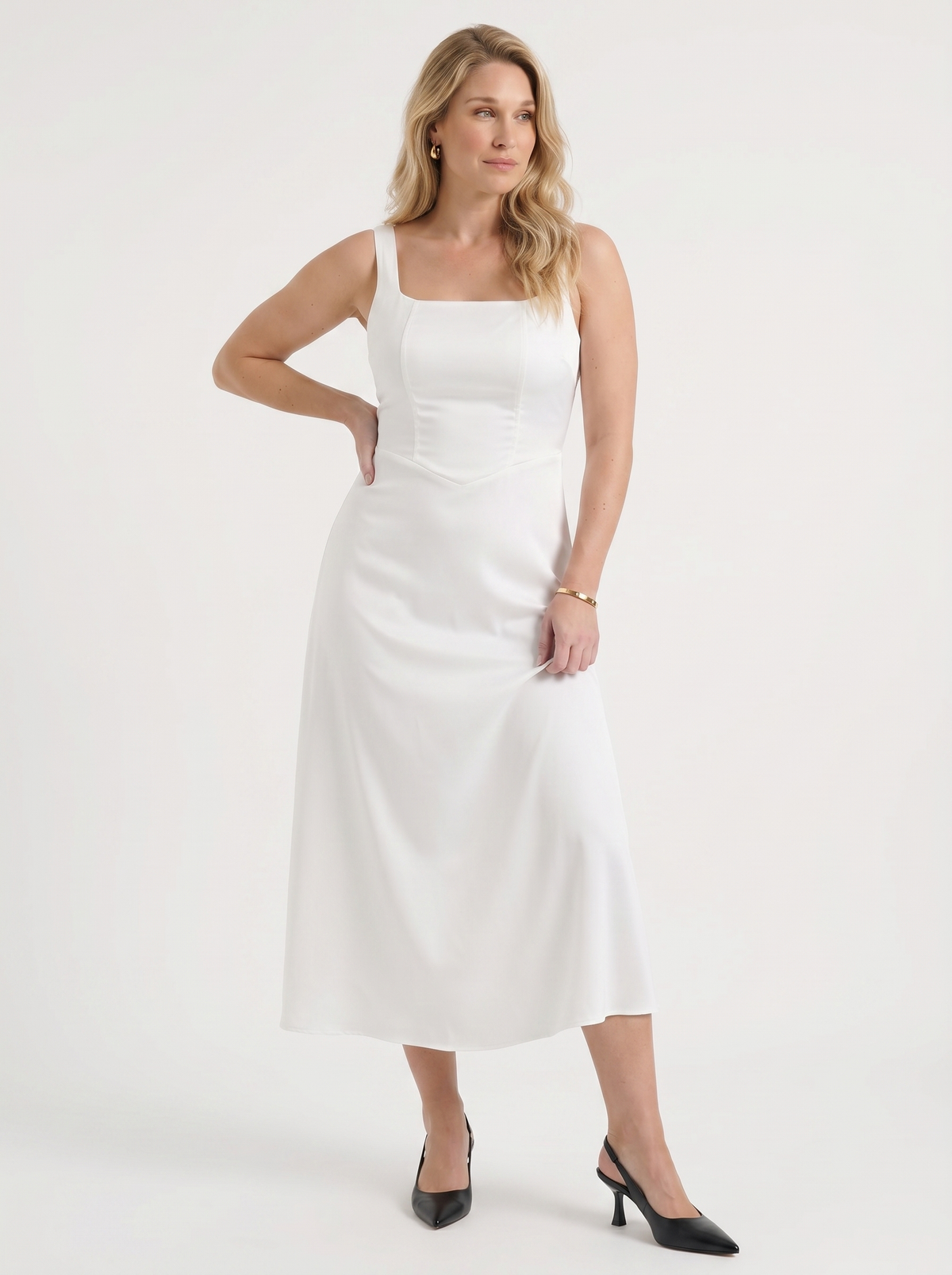 Amelina Square Neck Fitted Midi Dress