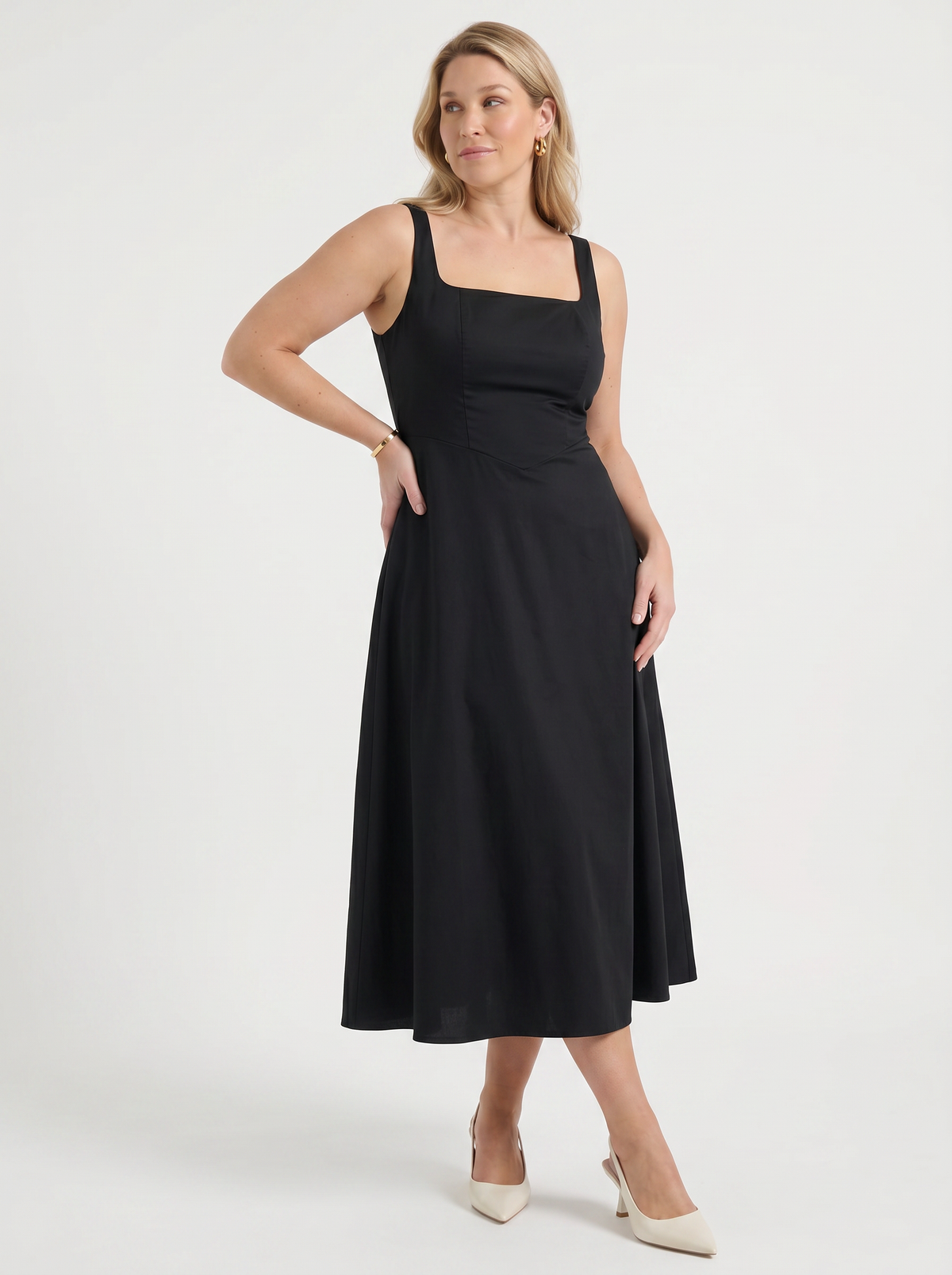 Amelina Square Neck Fitted Midi Dress