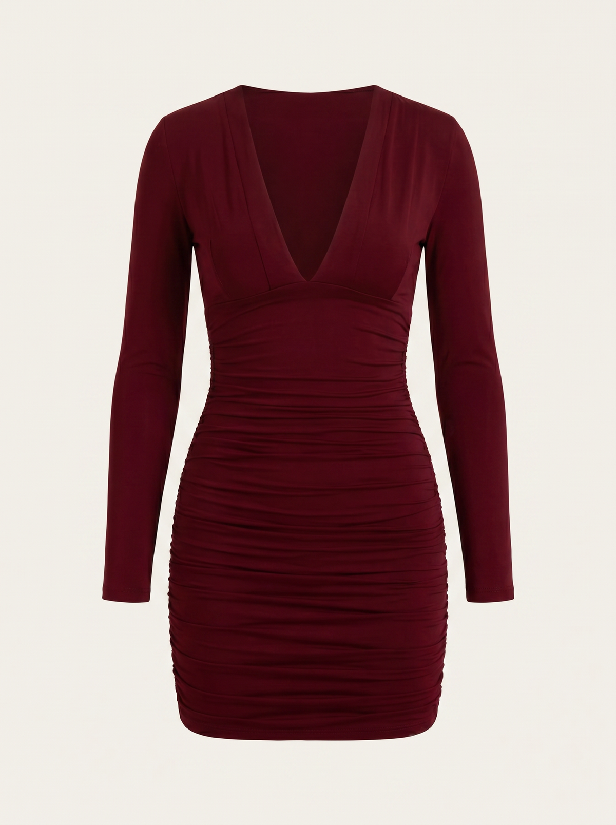 Emilia Long Sleeve V Neck Ruched Mini Dress