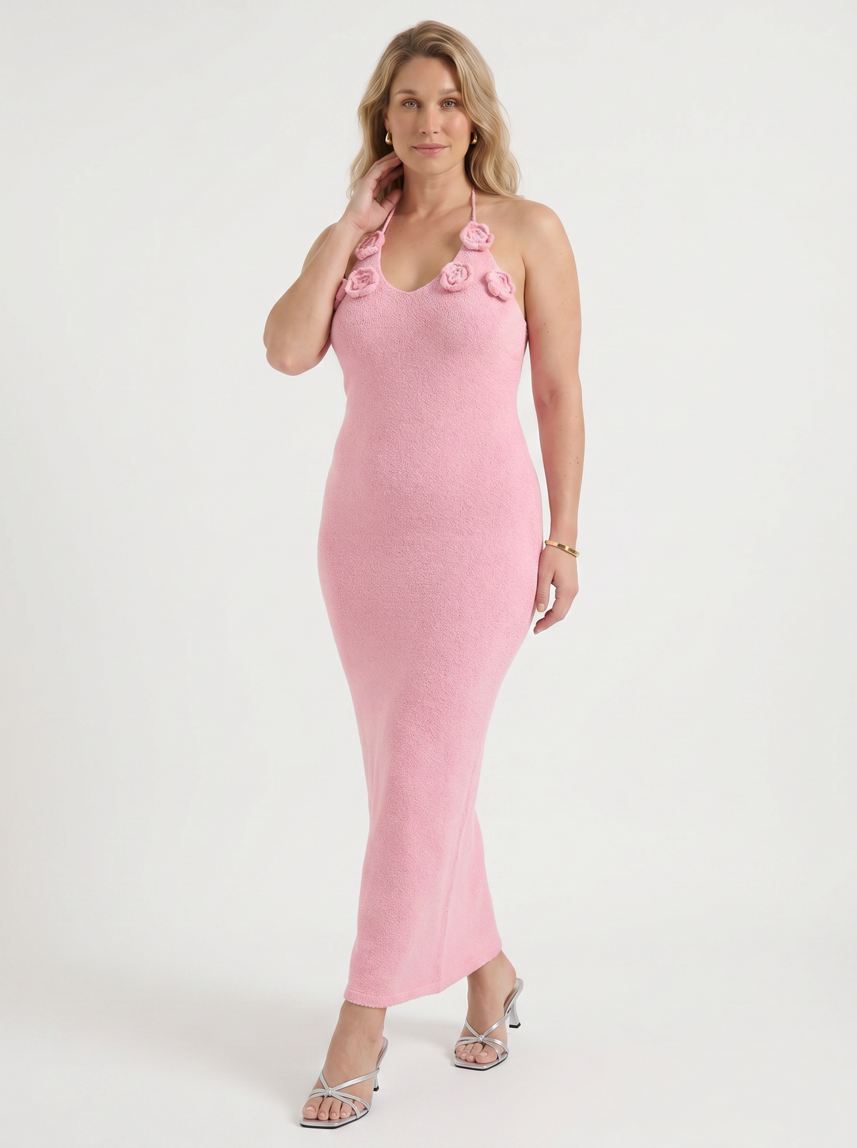 Gabriela Crochet Strap Open Back Knit Maxi Dress
