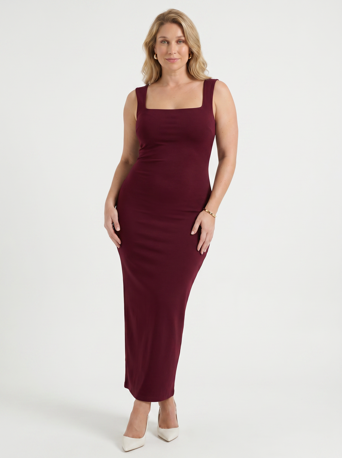 Daniela Square Neck Wide Strap Bodycon Maxi Dress