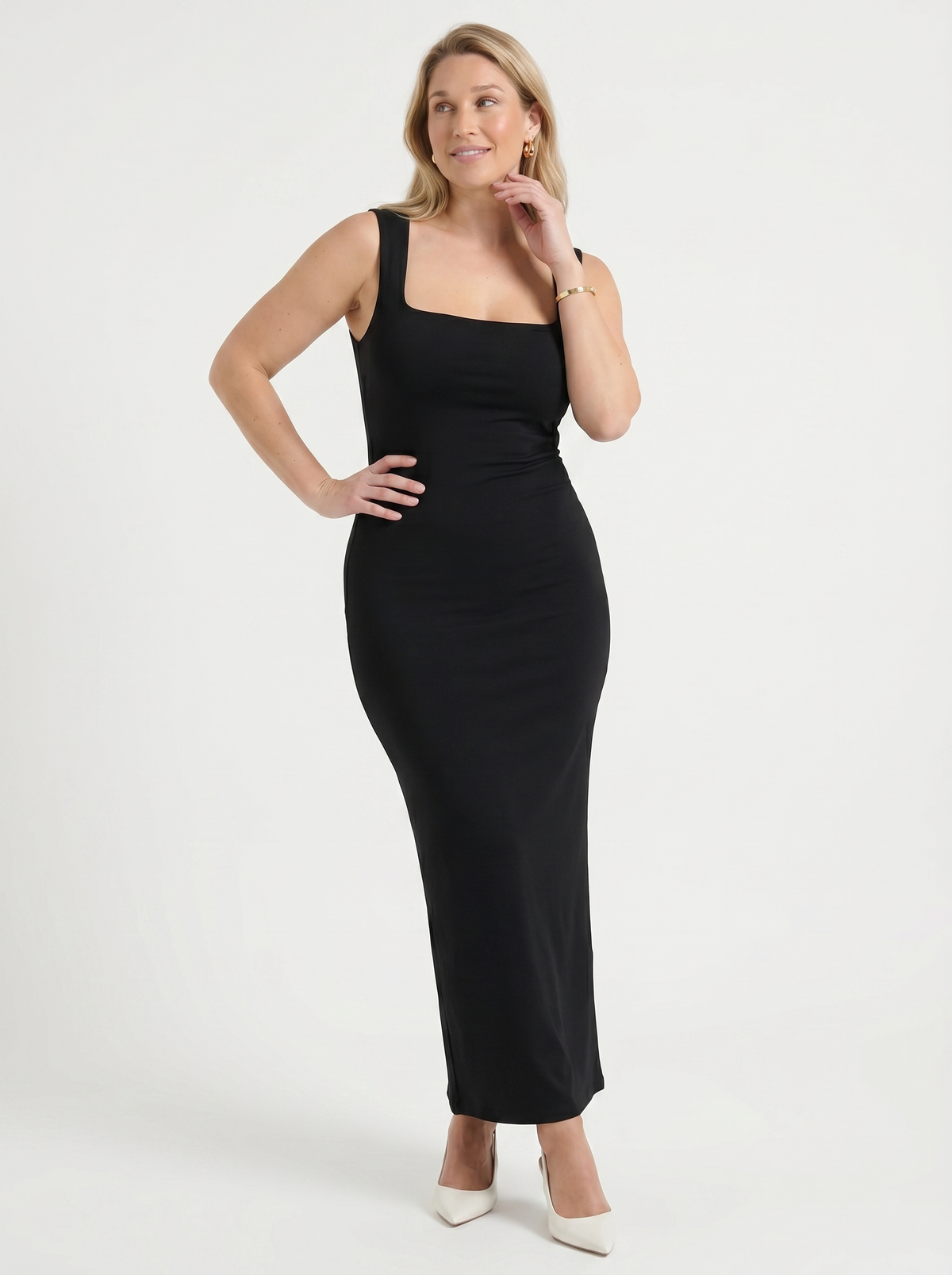 Daniela Square Neck Wide Strap Bodycon Maxi Dress