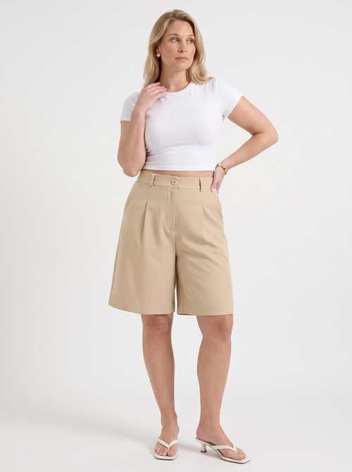 Anais Pleated Belted Bermuda Shorts