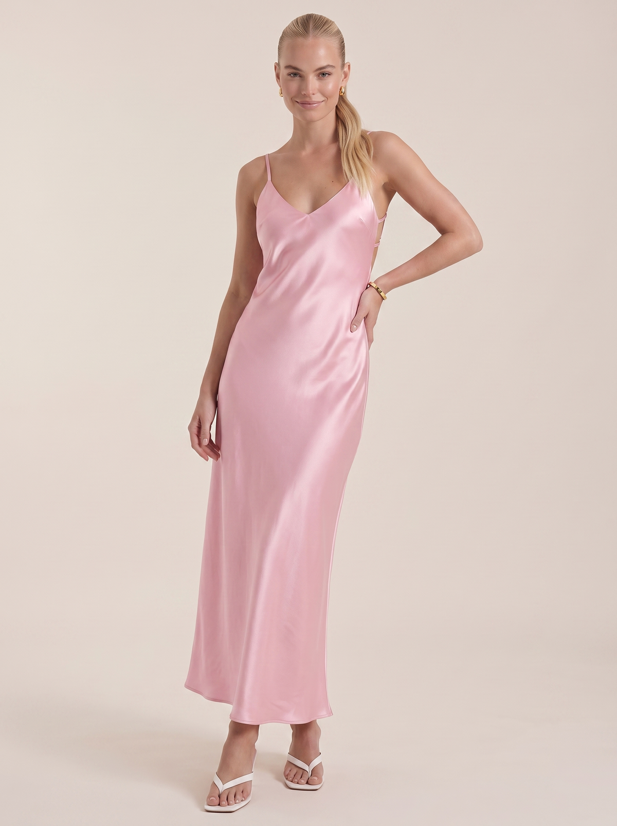 Bianca Bias Cut Shimmer Slip Maxi Dress