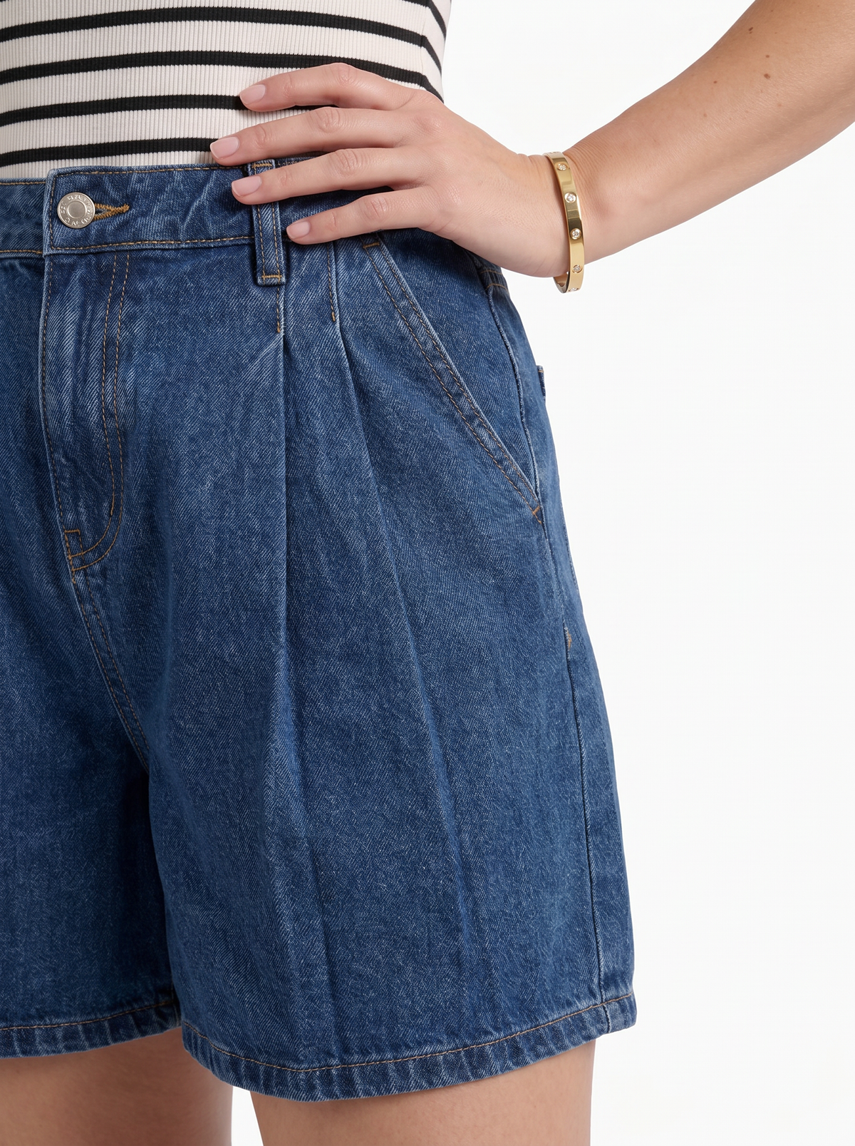 Leila High Waisted Pleated Denim Shorts