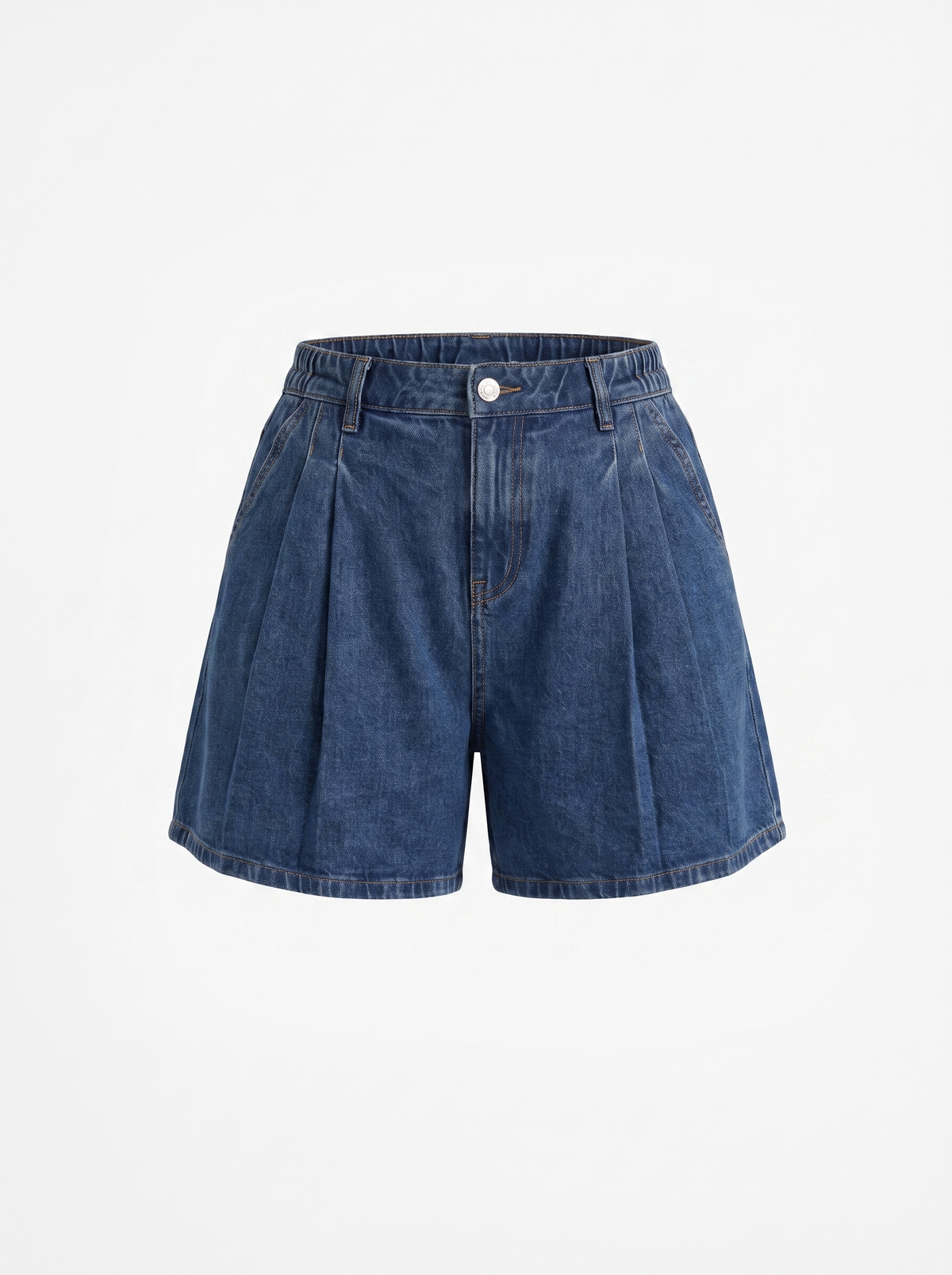 Leila High Waisted Pleated Denim Shorts