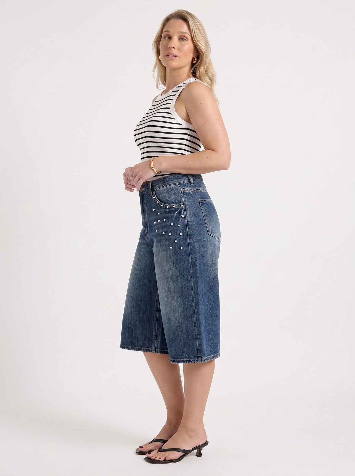 Carlota Studded Denim Bermuda Shorts