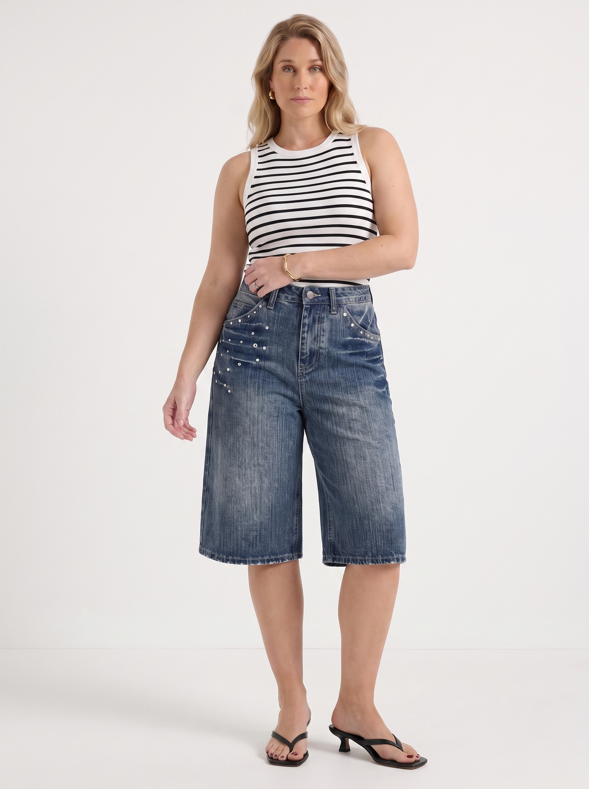 Carlota Studded Denim Bermuda Shorts
