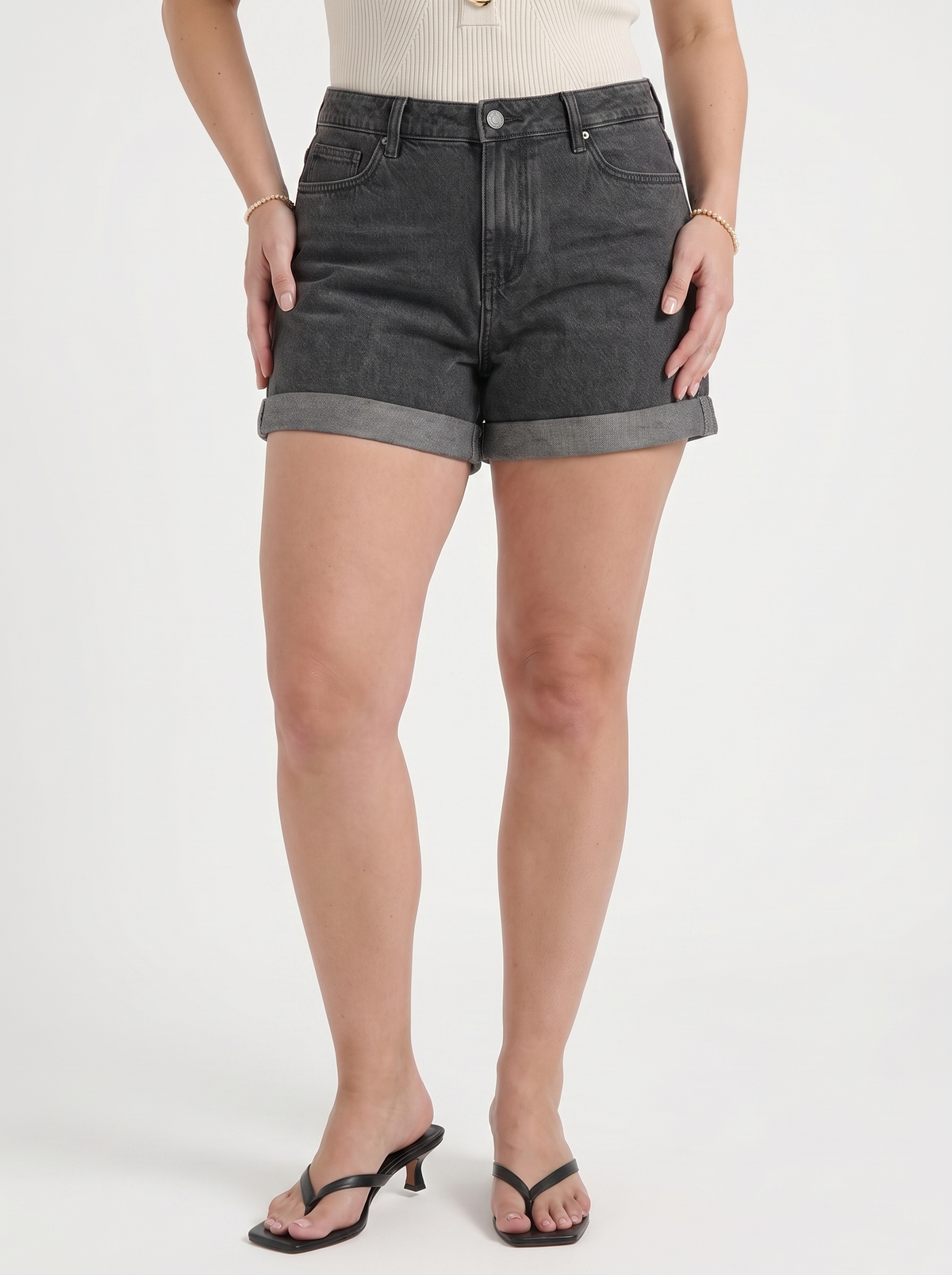 Giselle High Waisted Turn Up Denim Shorts