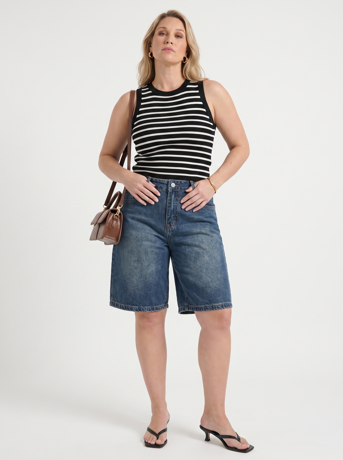 Elana Straight Leg Denim Bermuda Shorts