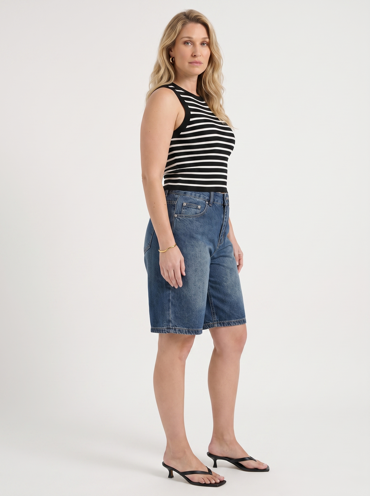 Elana Straight Leg Denim Bermuda Shorts