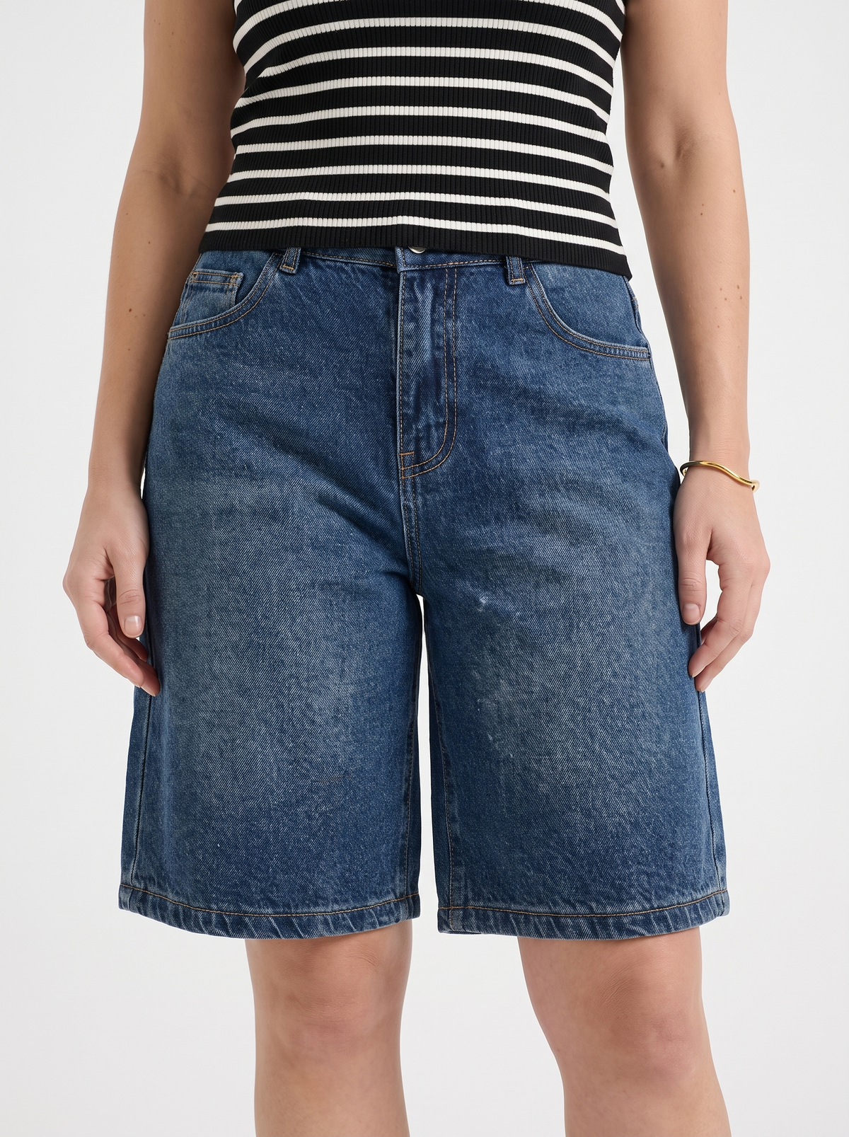 Elana Straight Leg Denim Bermuda Shorts