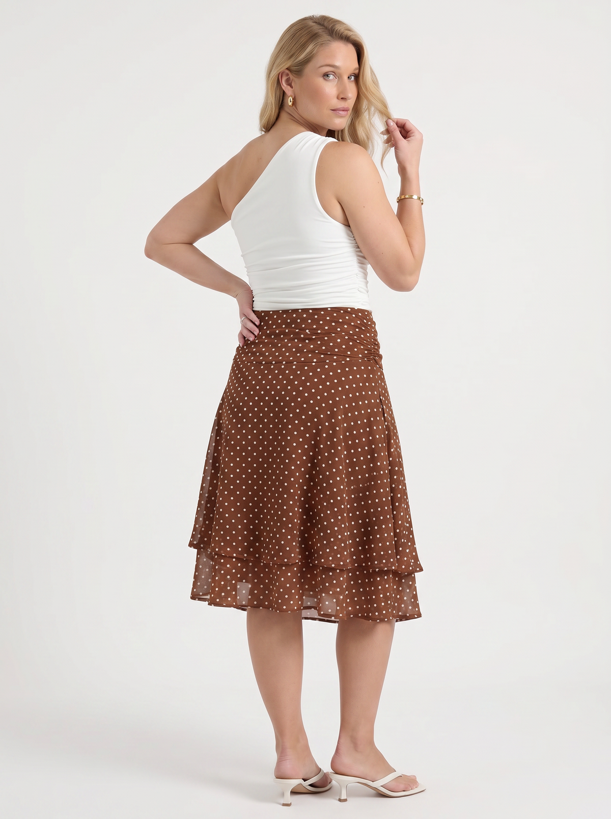 April Polka Dot Layered Hem Midi Skirt