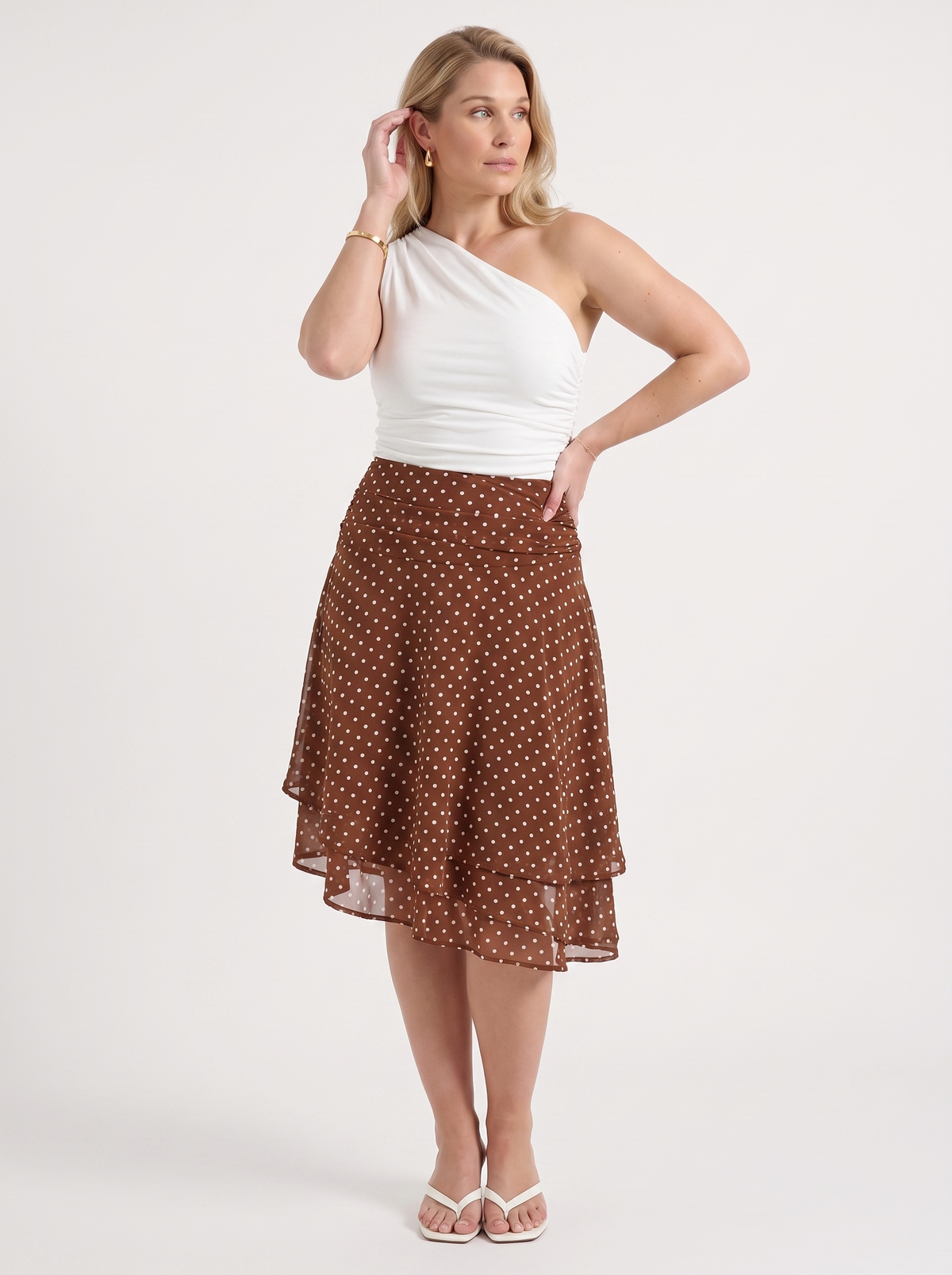 April Polka Dot Layered Hem Midi Skirt