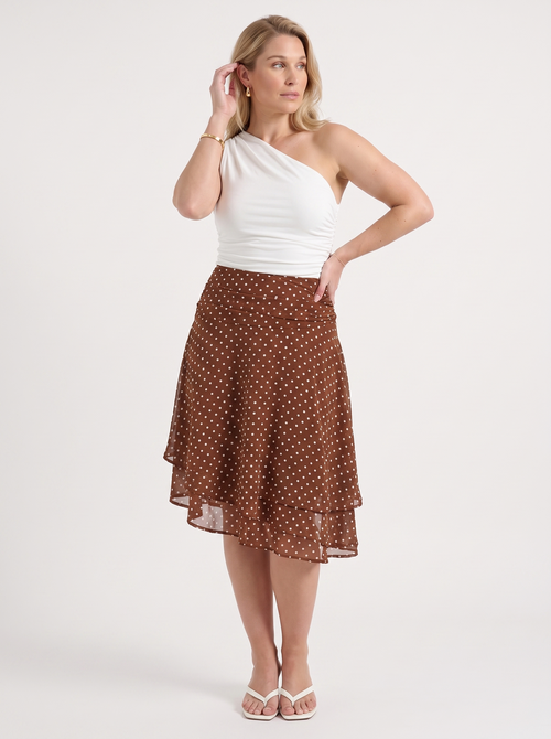 April Polka Dot Layered Hem Midi Skirt