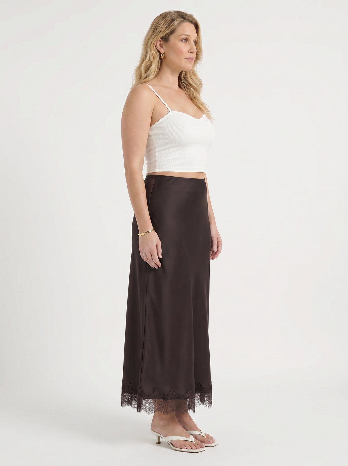 Kelly Satin Lace Hem Maxi Skirt