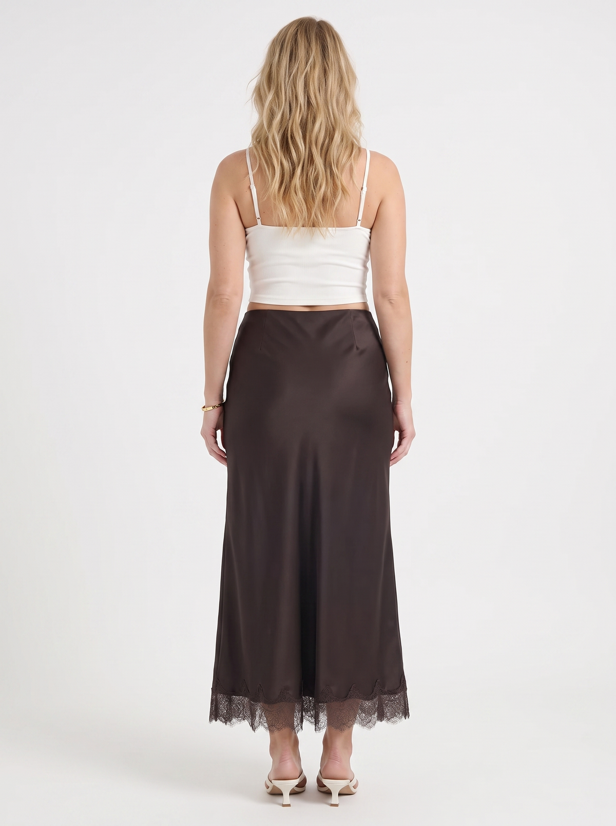Kelly Satin Lace Hem Maxi Skirt