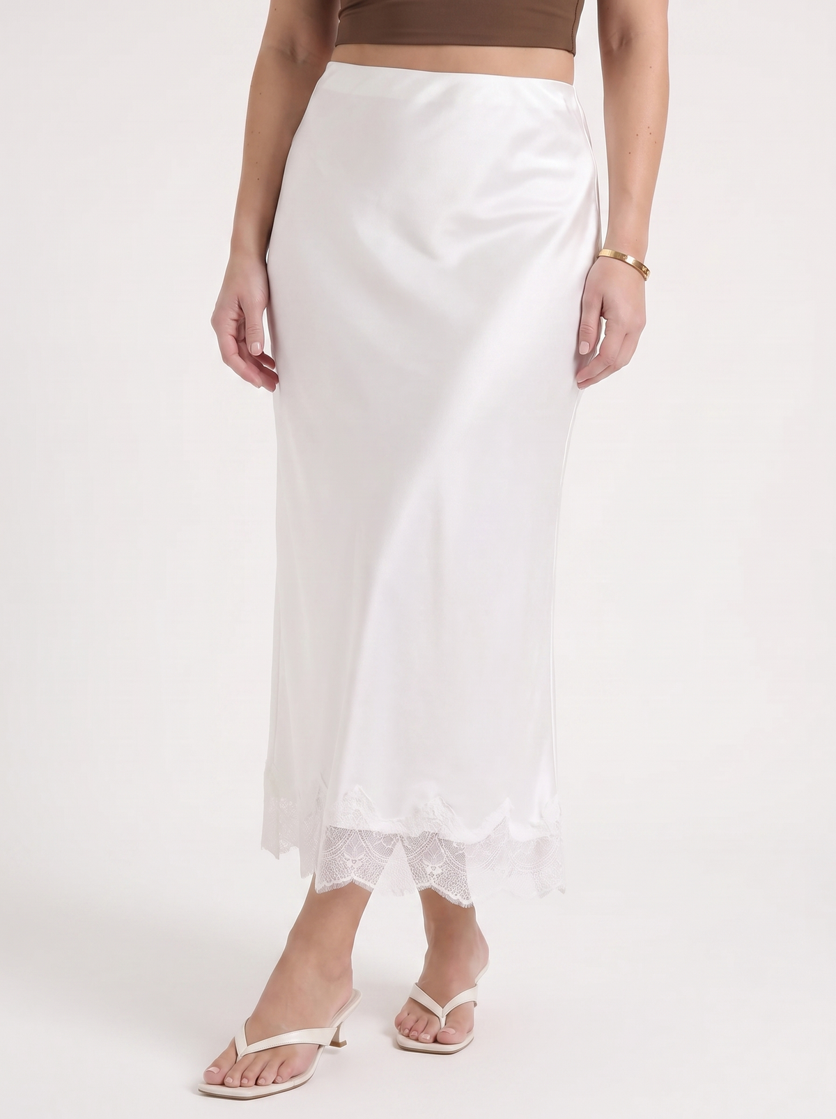 Kelly Satin Lace Hem Maxi Skirt