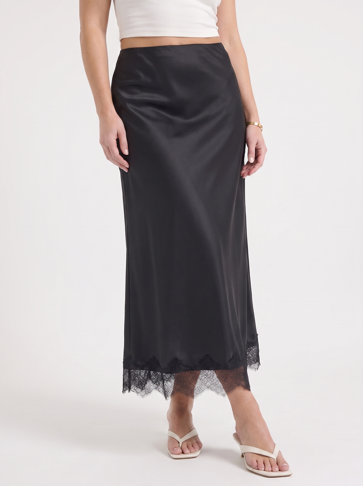 Kelly Satin Lace Hem Maxi Skirt