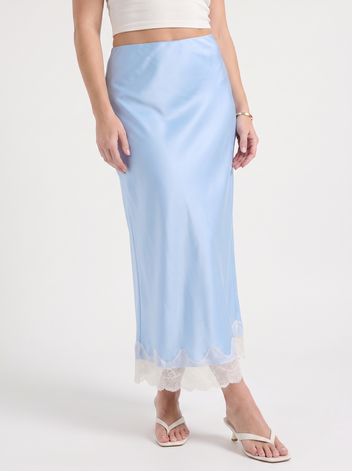 Kelly Satin Lace Hem Maxi Skirt