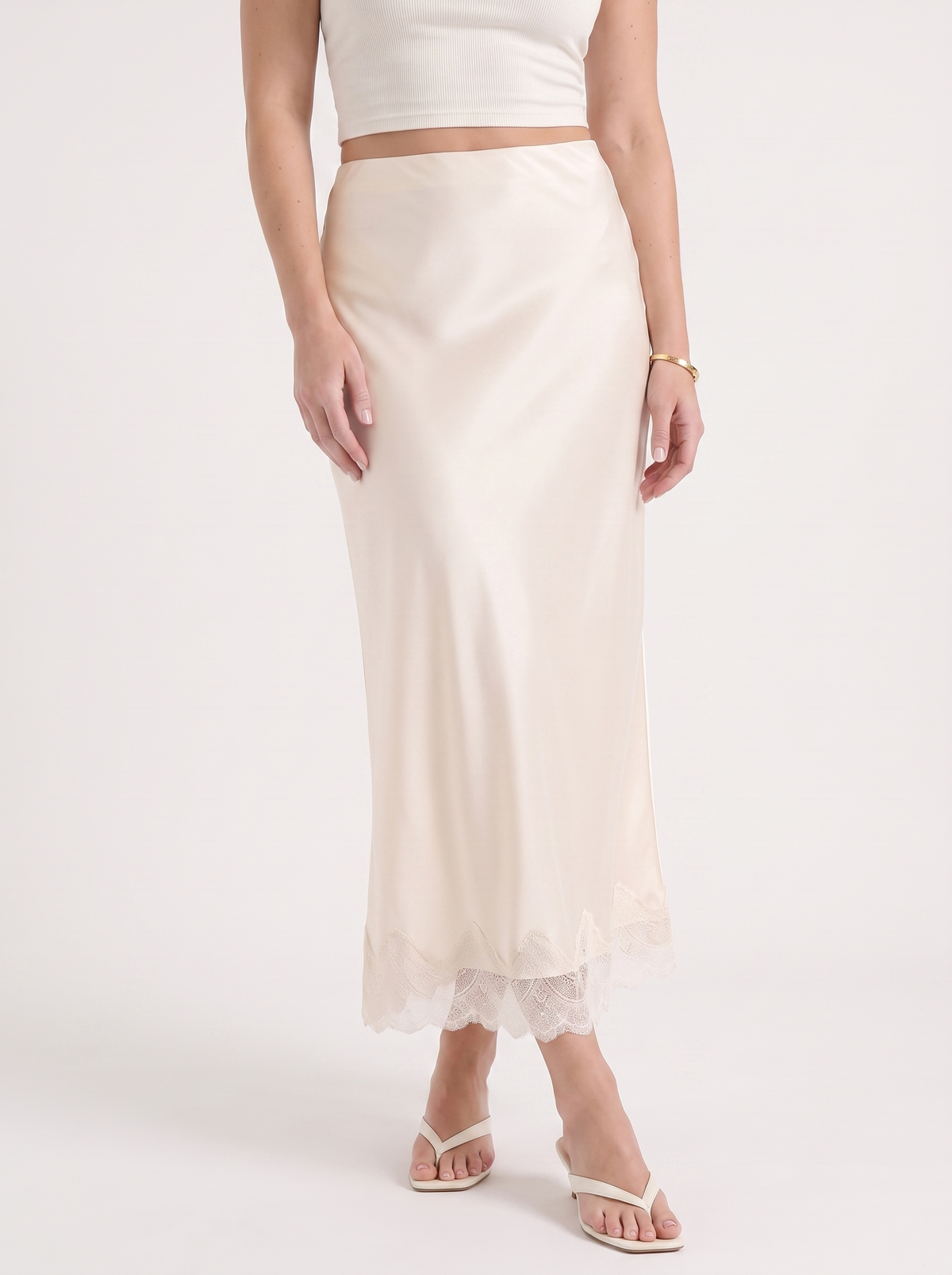 Kelly Satin Lace Hem Maxi Skirt
