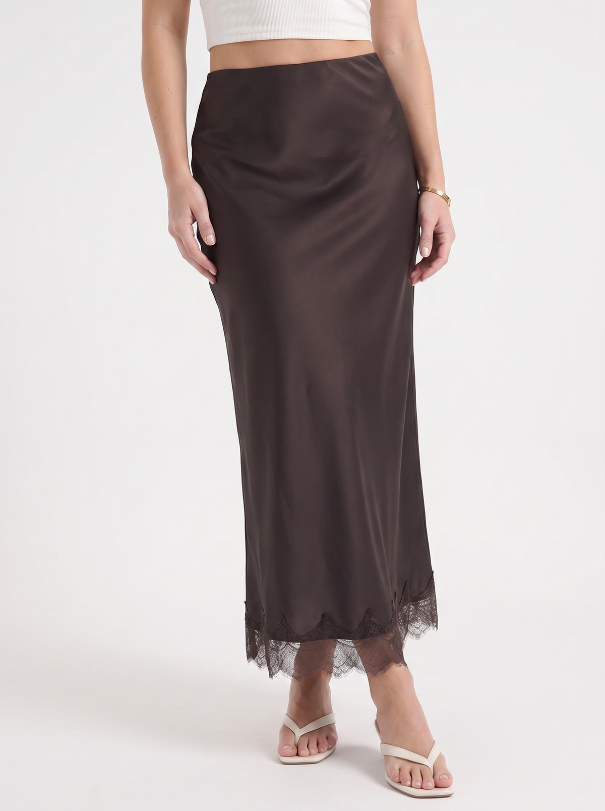 Kelly Satin Lace Hem Maxi Skirt