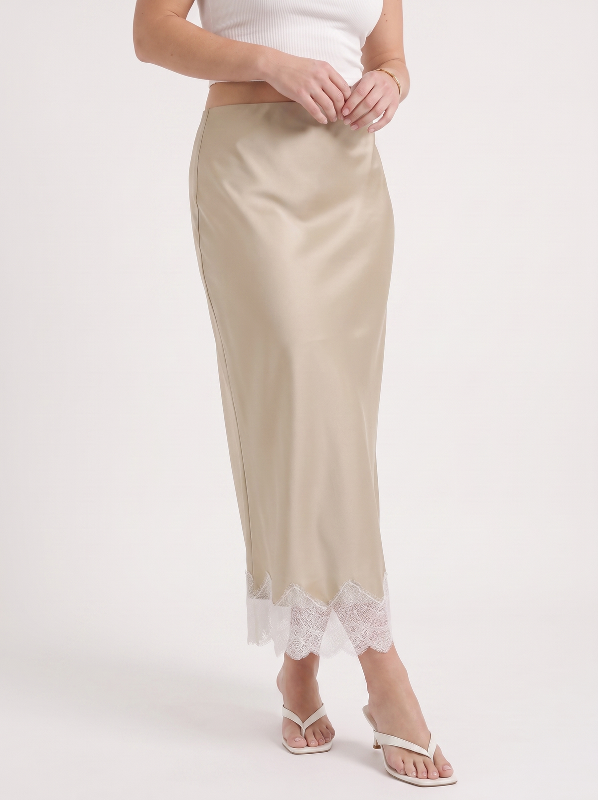 Kelly Satin Lace Hem Maxi Skirt