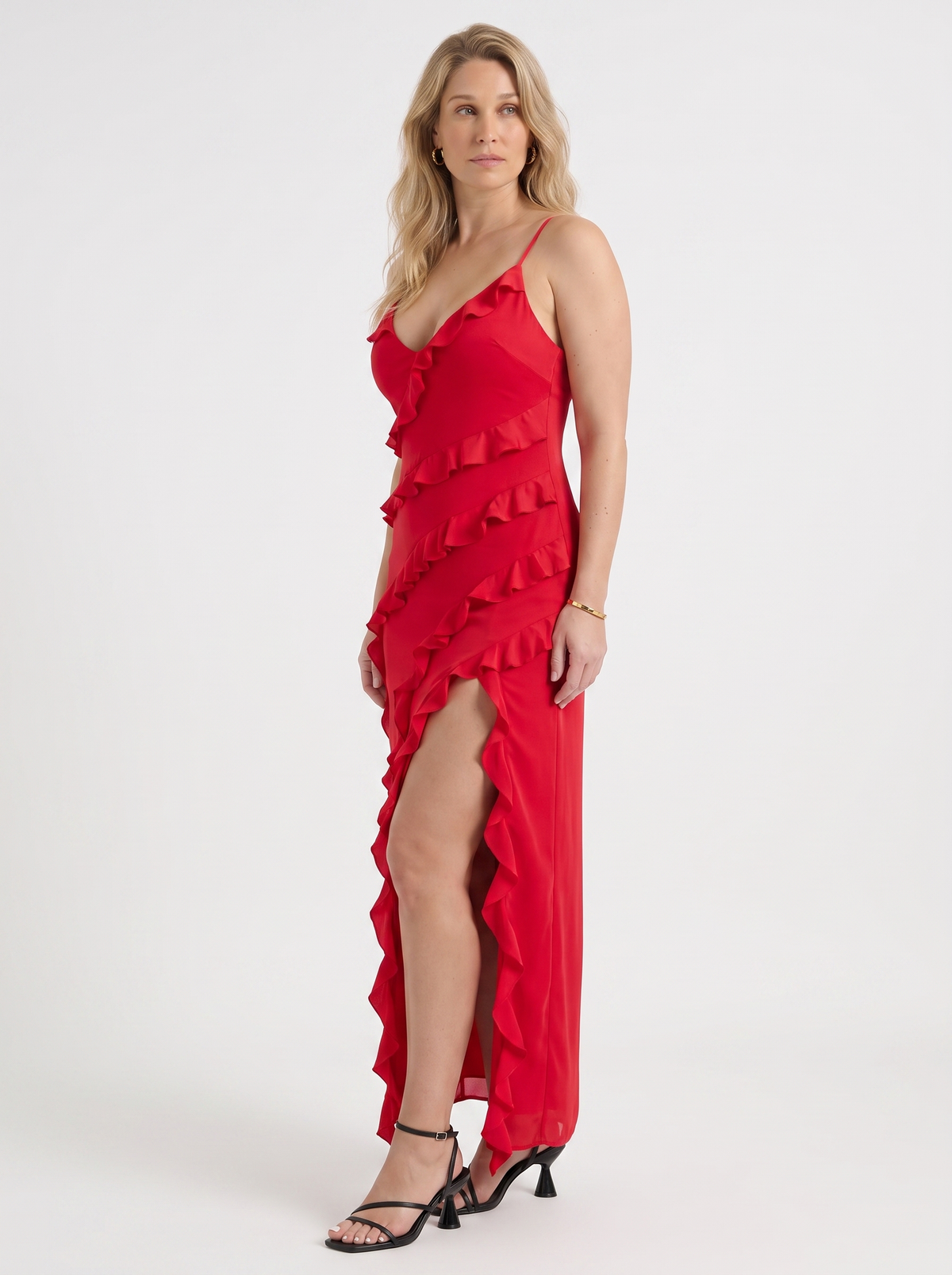 Dora Diagonal Ruffle Maxi Dress with Slit