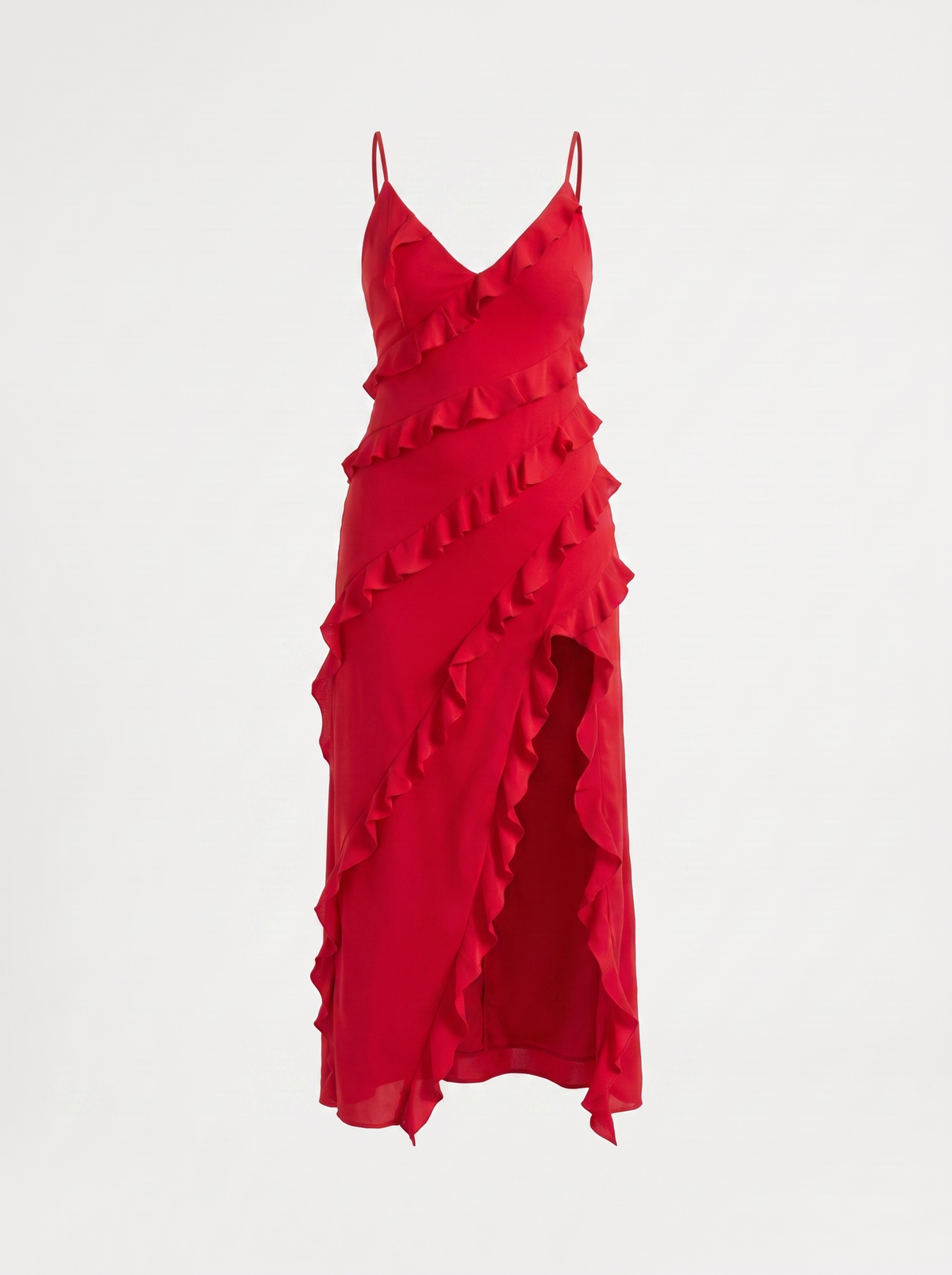 Dora Diagonal Ruffle Maxi Dress with Slit