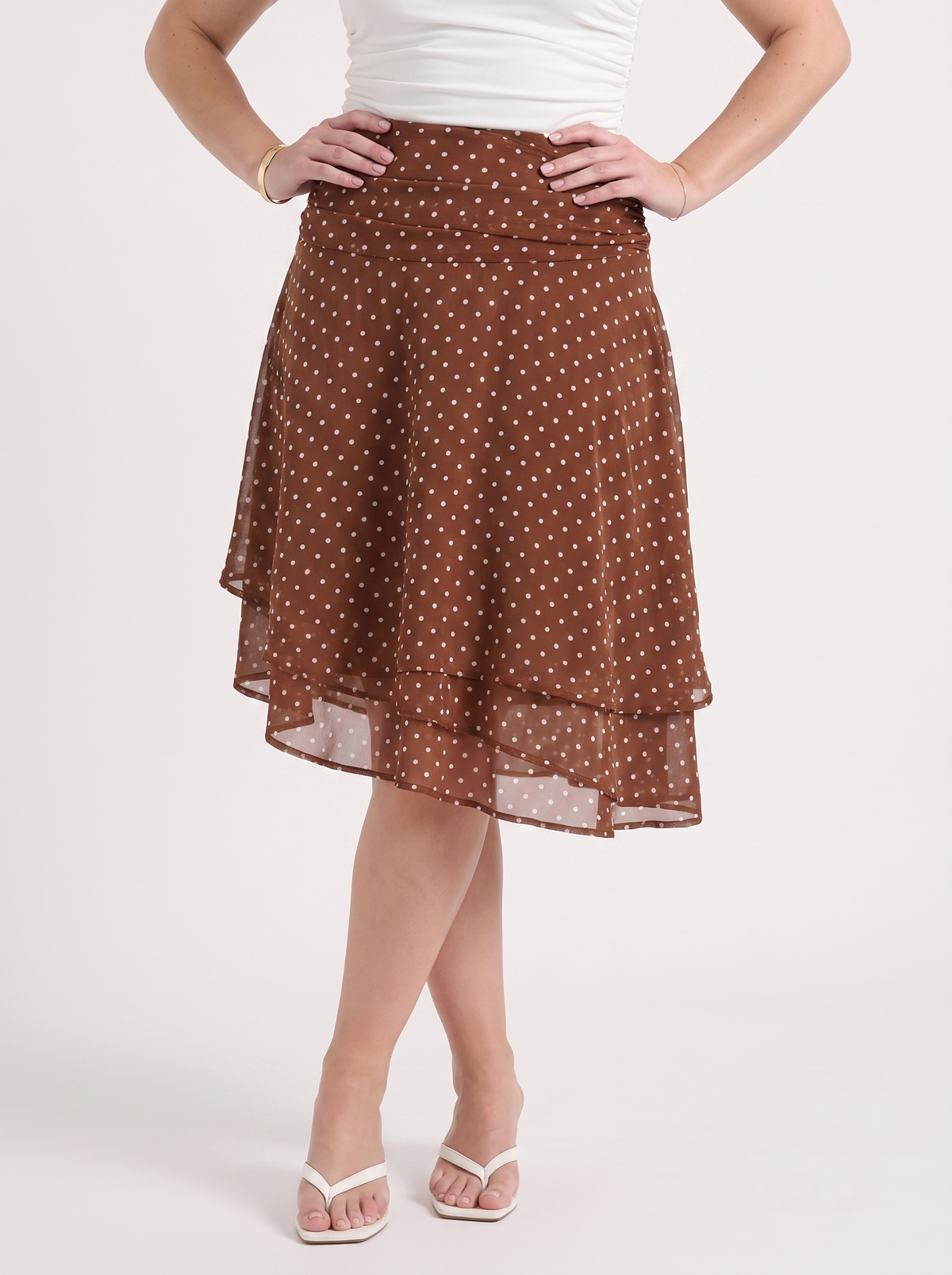 April Polka Dot Layered Hem Midi Skirt
