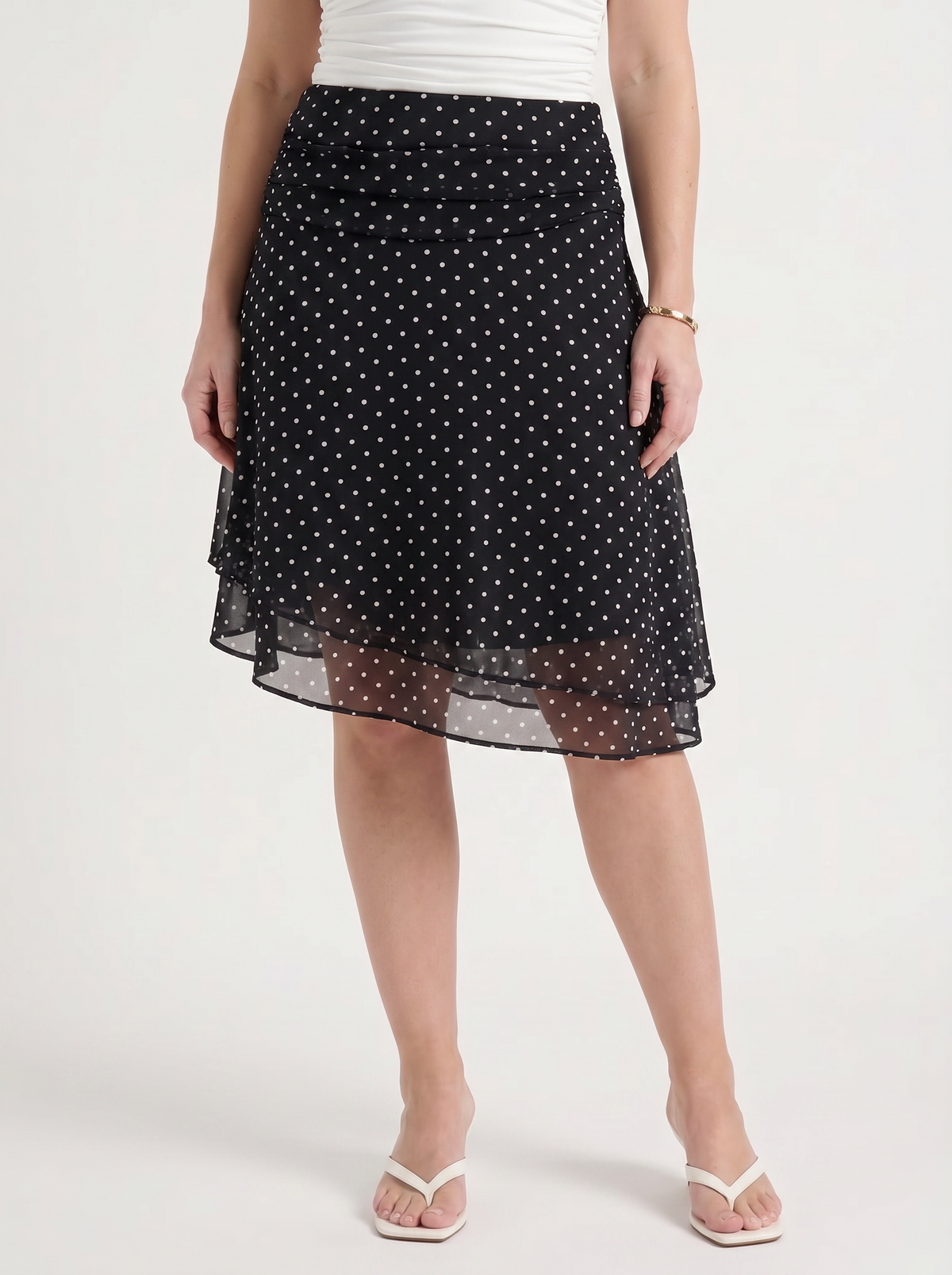 April Polka Dot Layered Hem Midi Skirt