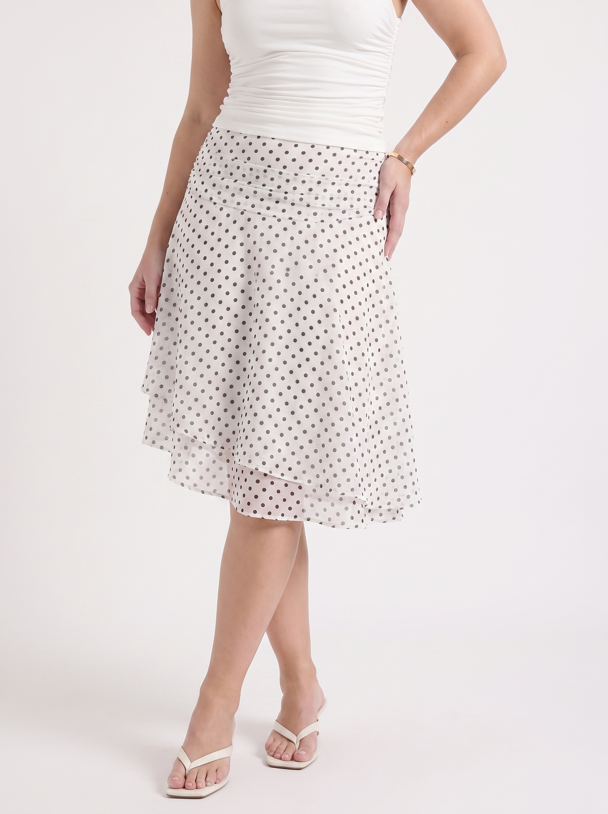 April Polka Dot Layered Hem Midi Skirt