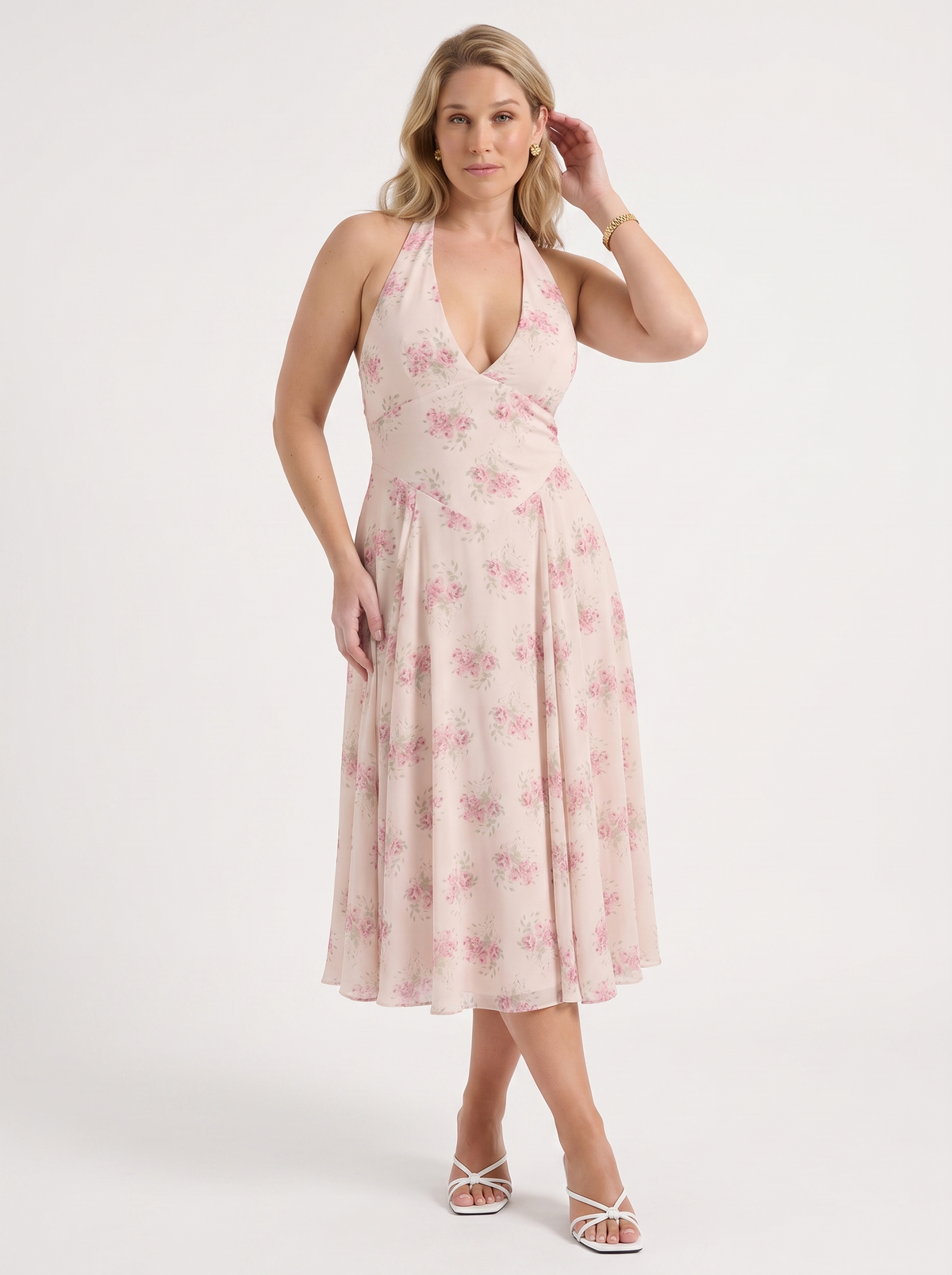 Kaley Floral Halter Neck Midi Dress