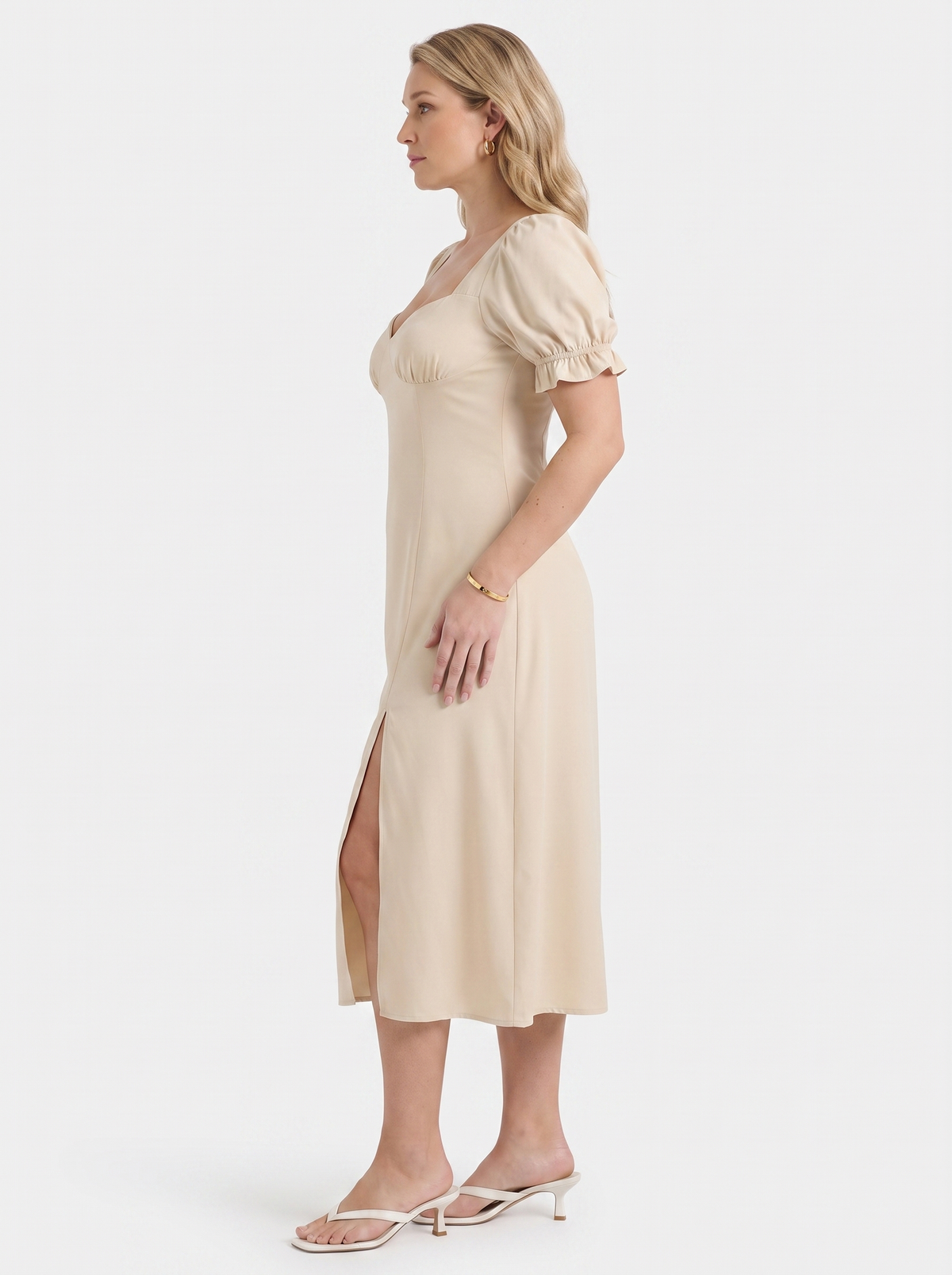 Adrienne Sweetheart Neck Puff Sleeve Midi Dress