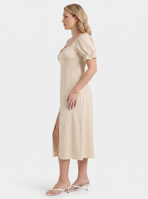 Adrienne Sweetheart Neck Puff Sleeve Midi Dress