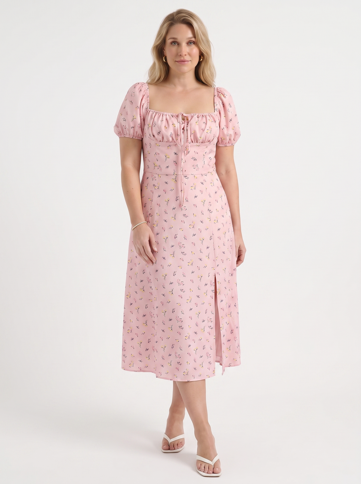Ivy Floral Puff Sleeve Tiered Cotton Midi Dress