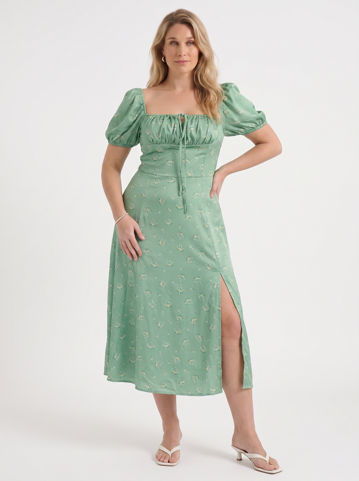 Ivy Floral Puff Sleeve Tiered Cotton Midi Dress