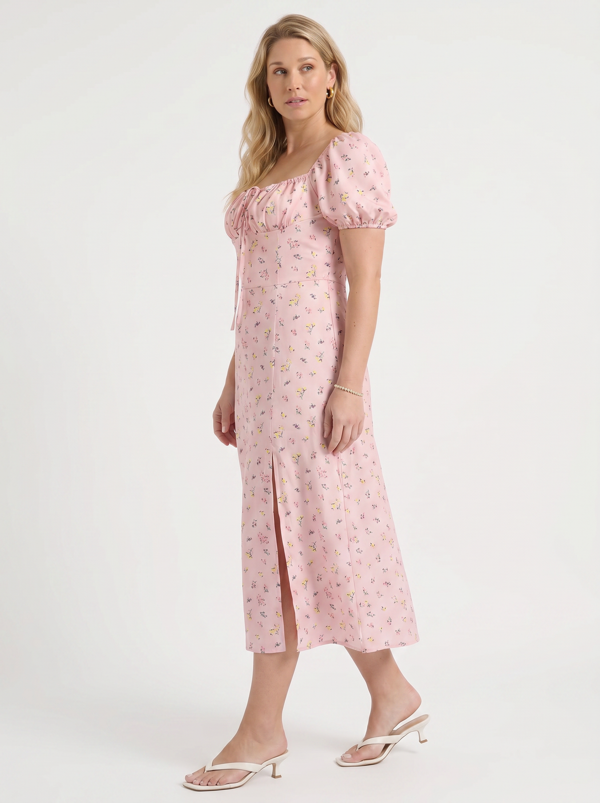 Ivy Floral Puff Sleeve Tiered Cotton Midi Dress