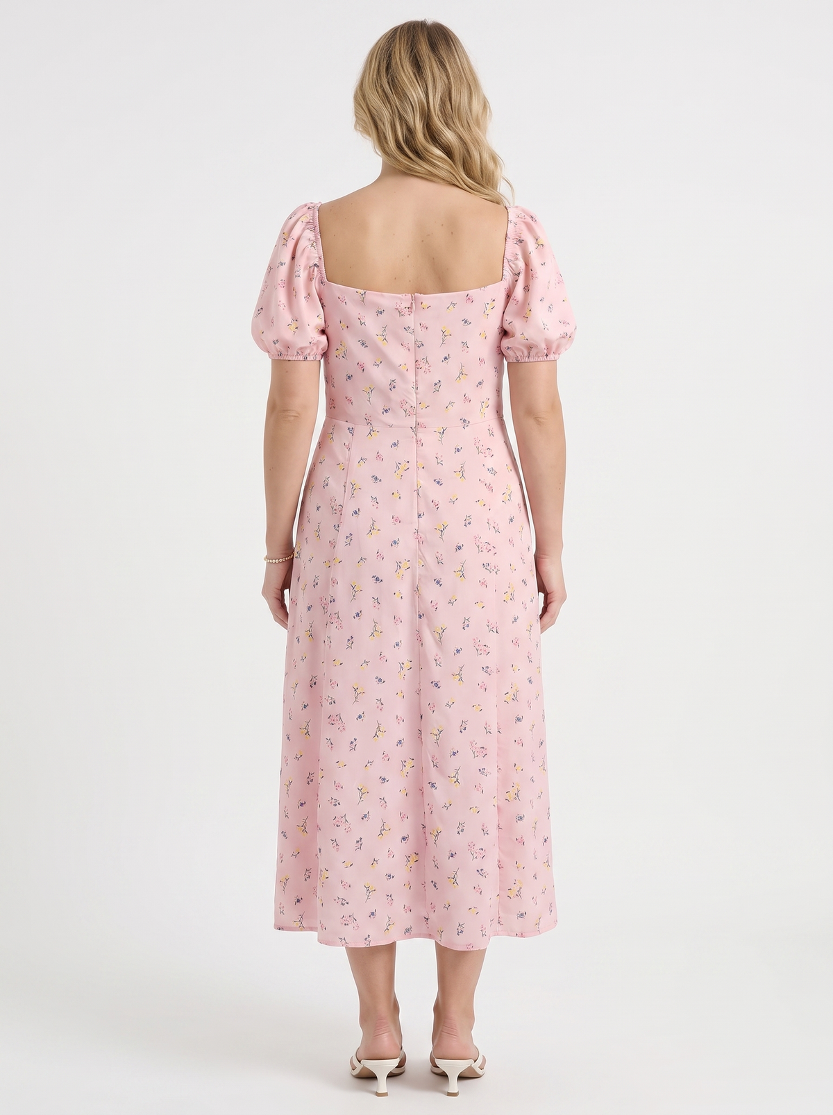 Ivy Floral Puff Sleeve Tiered Cotton Midi Dress