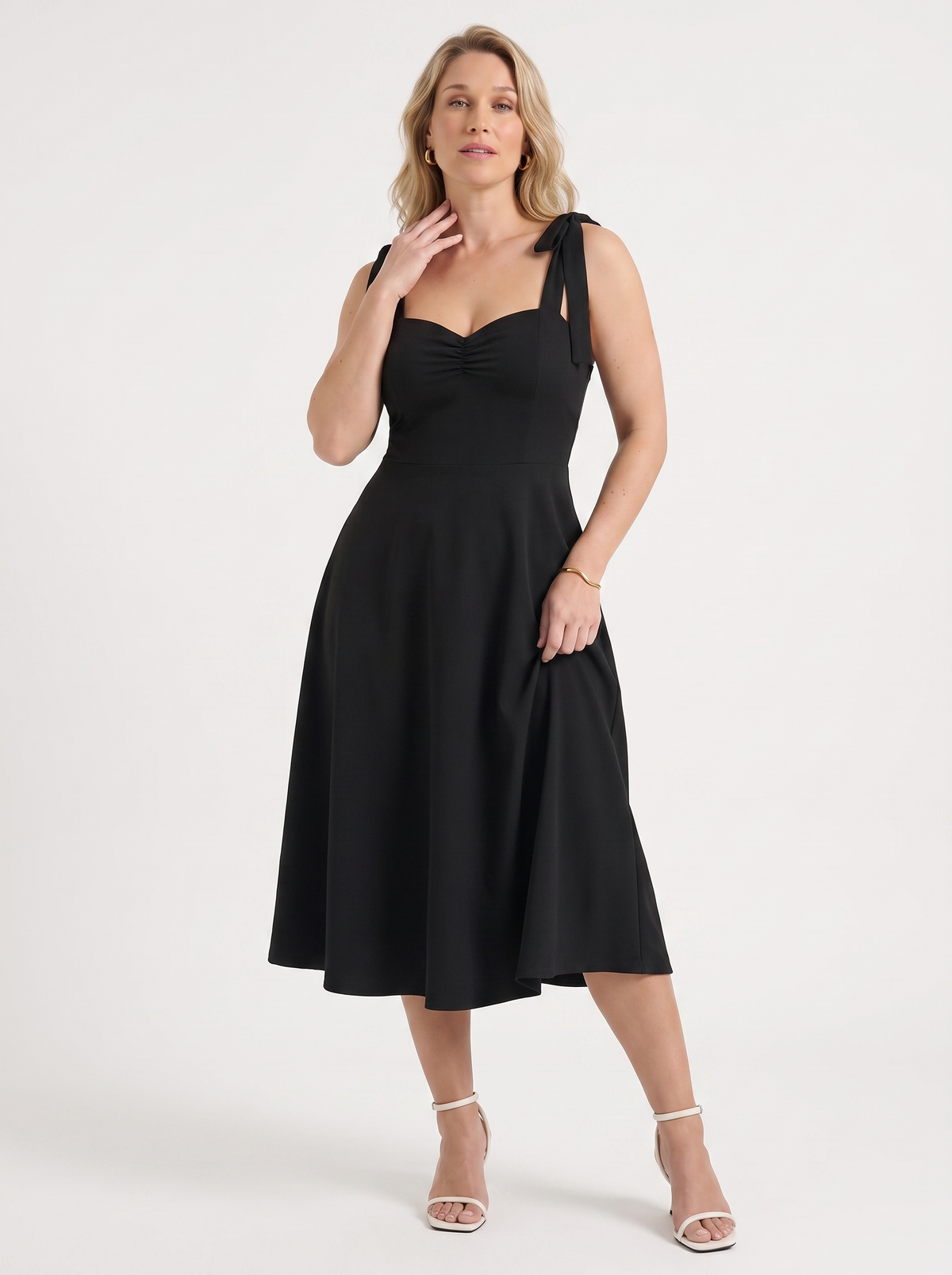 Lanie Sweetheart Neck Tie Strap Midi Dress