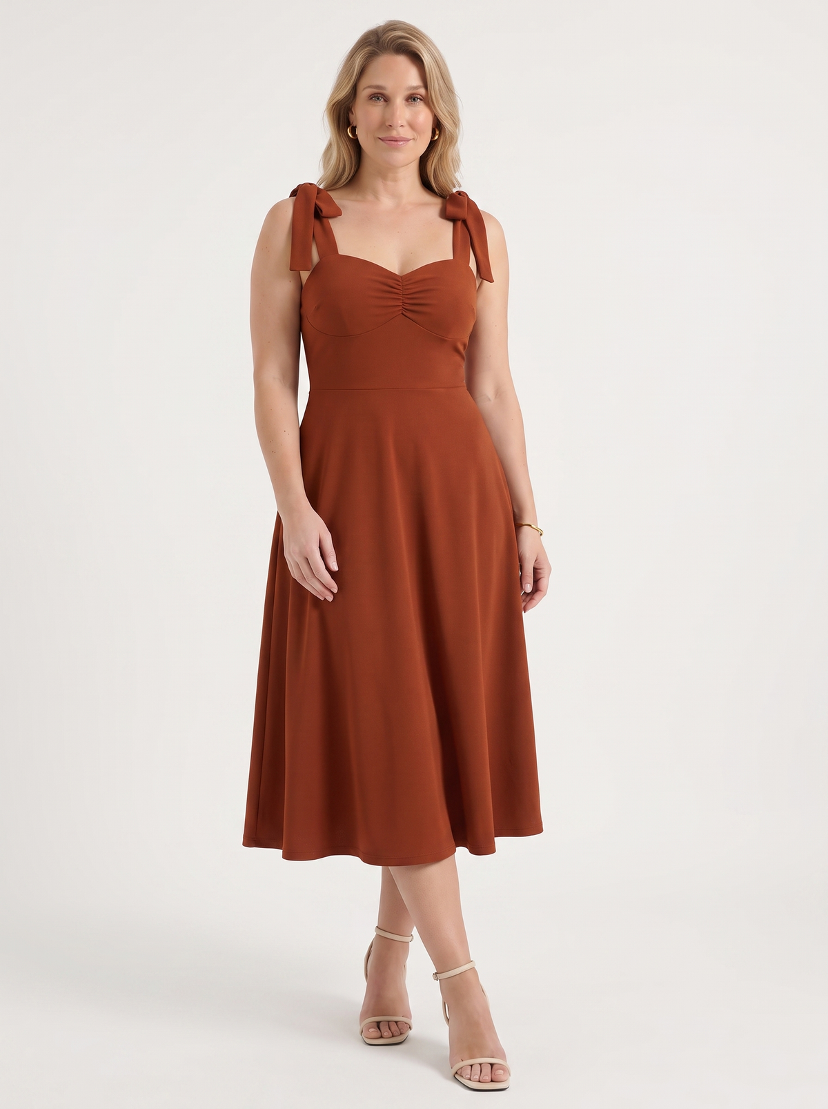 Lanie Sweetheart Neck Tie Strap Midi Dress