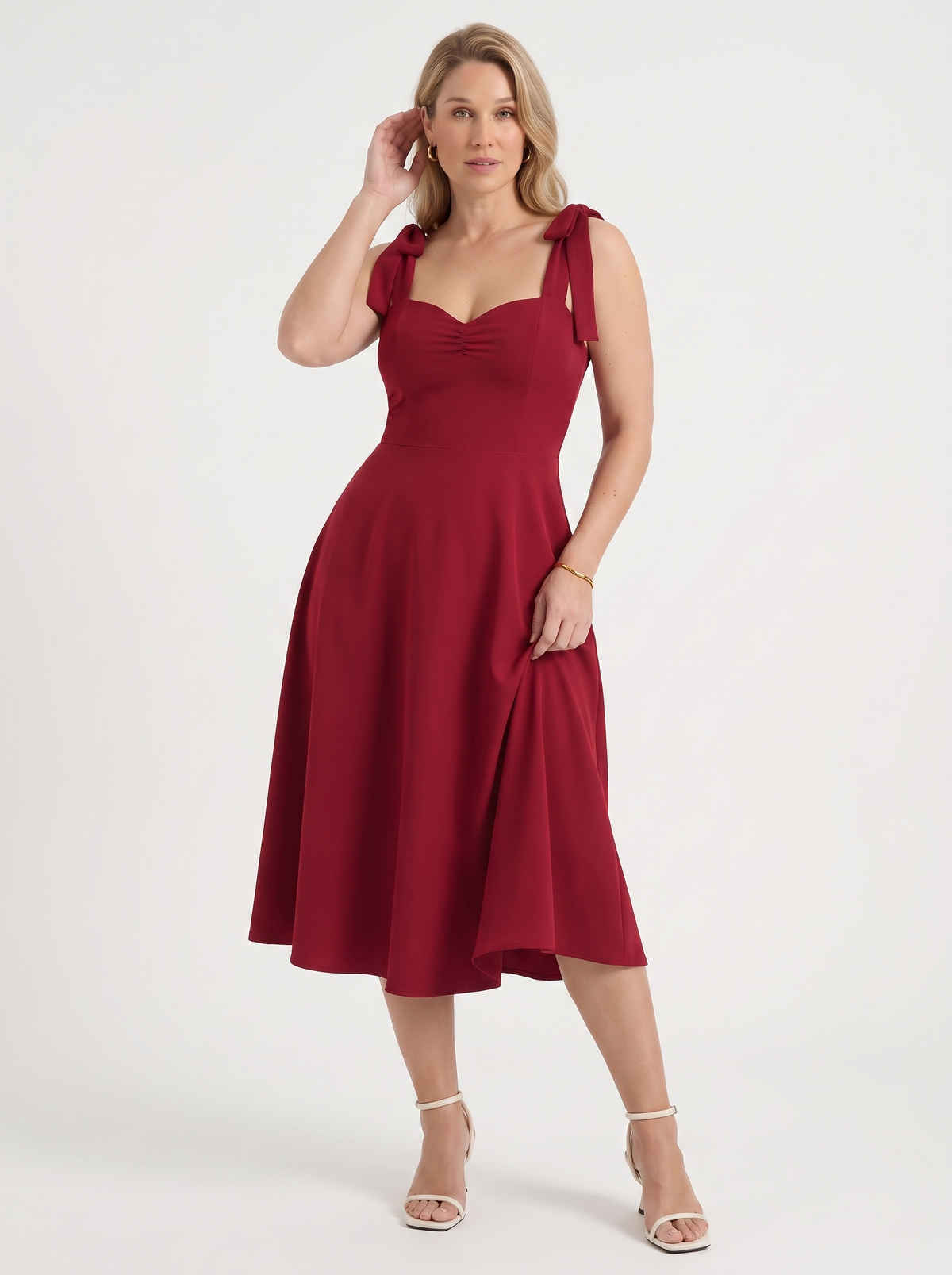 Lanie Sweetheart Neck Tie Strap Midi Dress