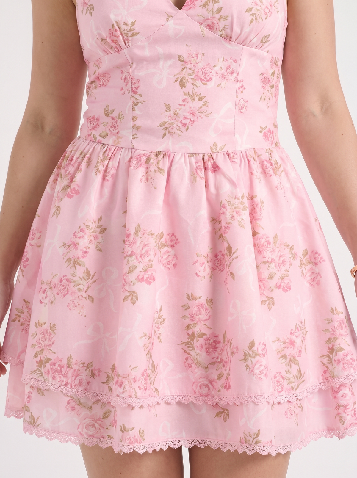 Felicia Floral Halter Neck Tiered Mini Dress