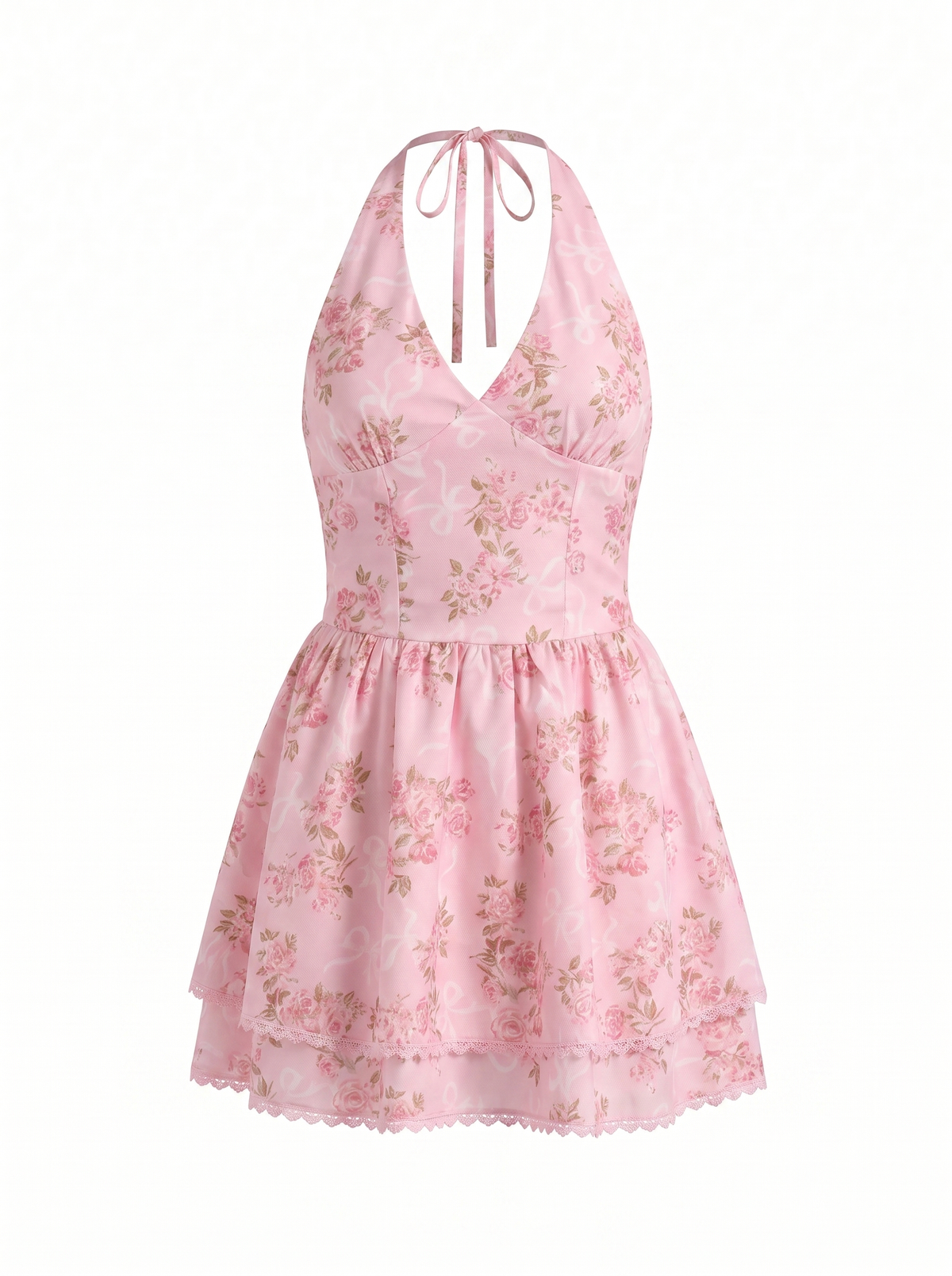 Felicia Floral Halter Neck Tiered Mini Dress