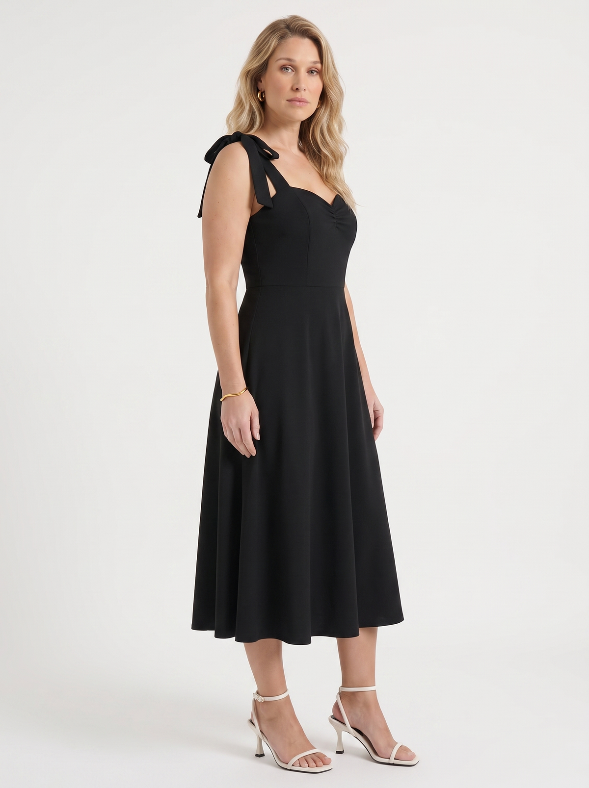 Lanie Sweetheart Neck Tie Strap Midi Dress