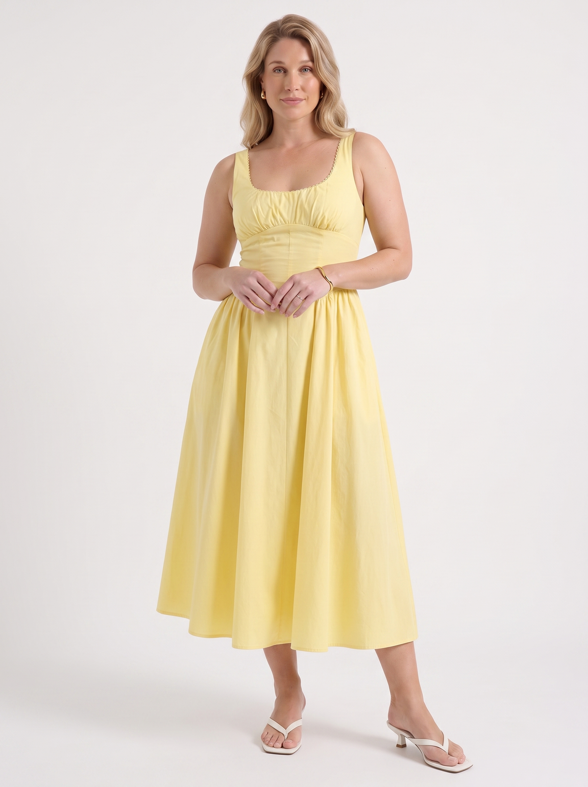 Delilah Floral Square Neck Cotton Midi Dress