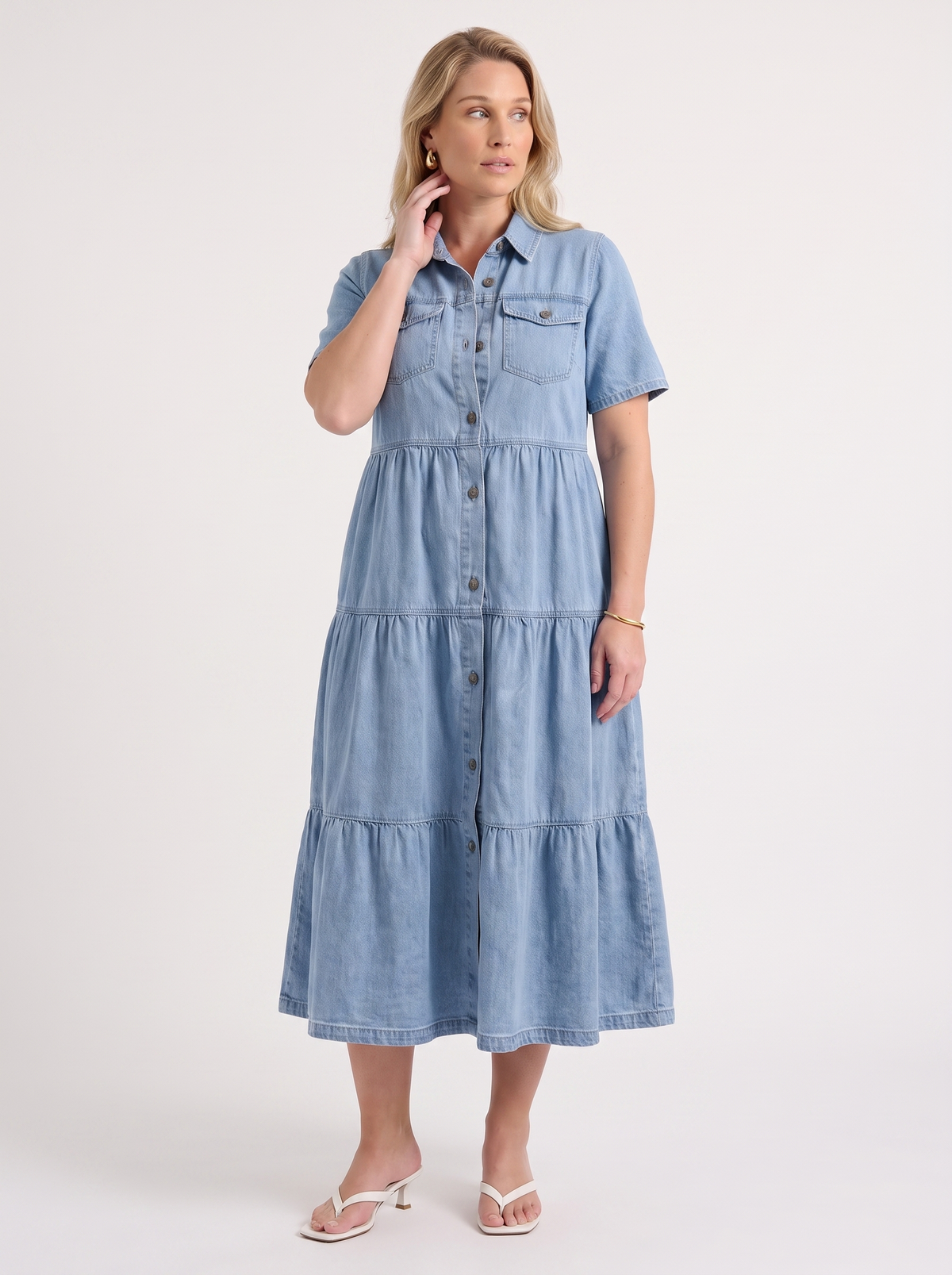 Kesia Tiered Midi Shirt Dress